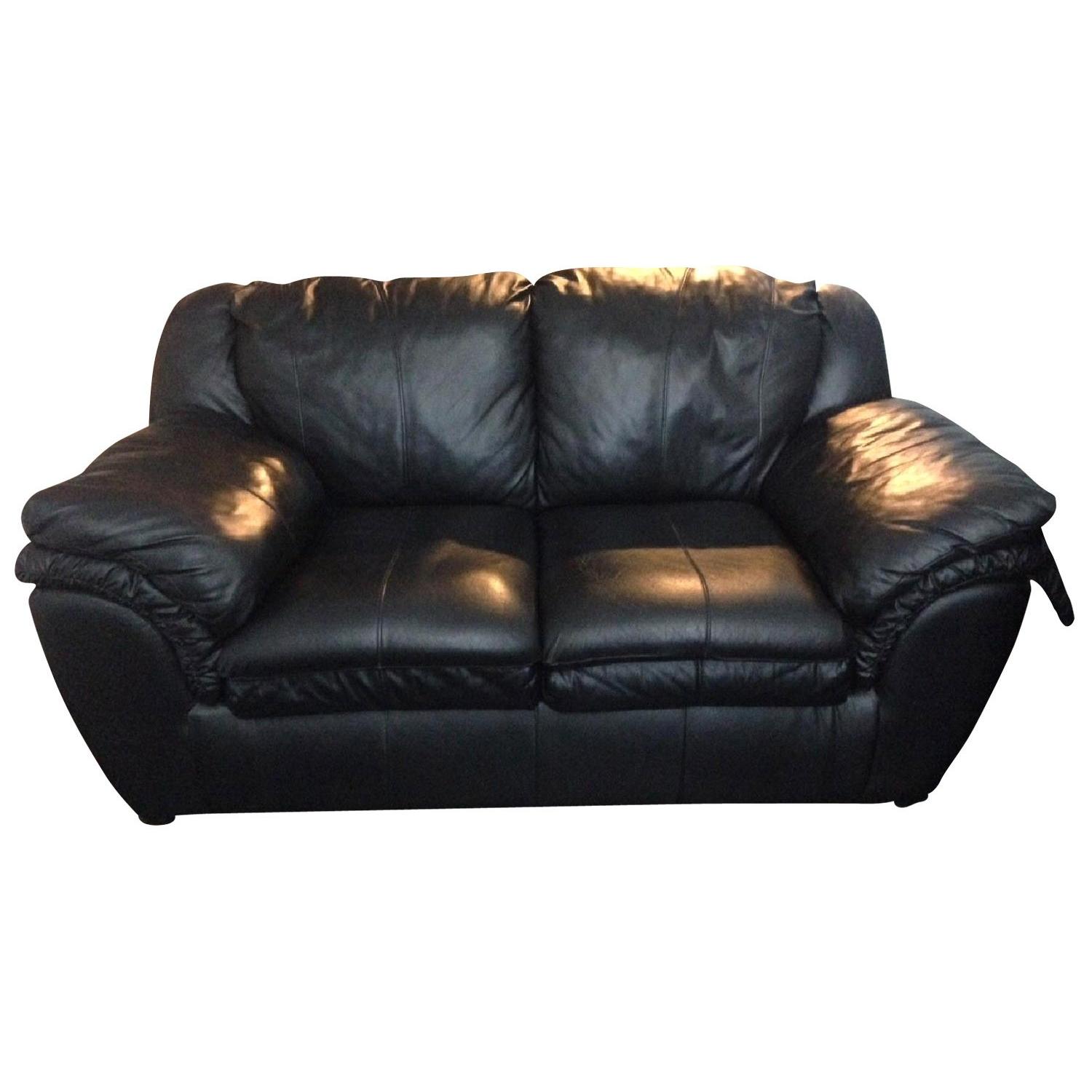 Black Leather Loveseat - image-0