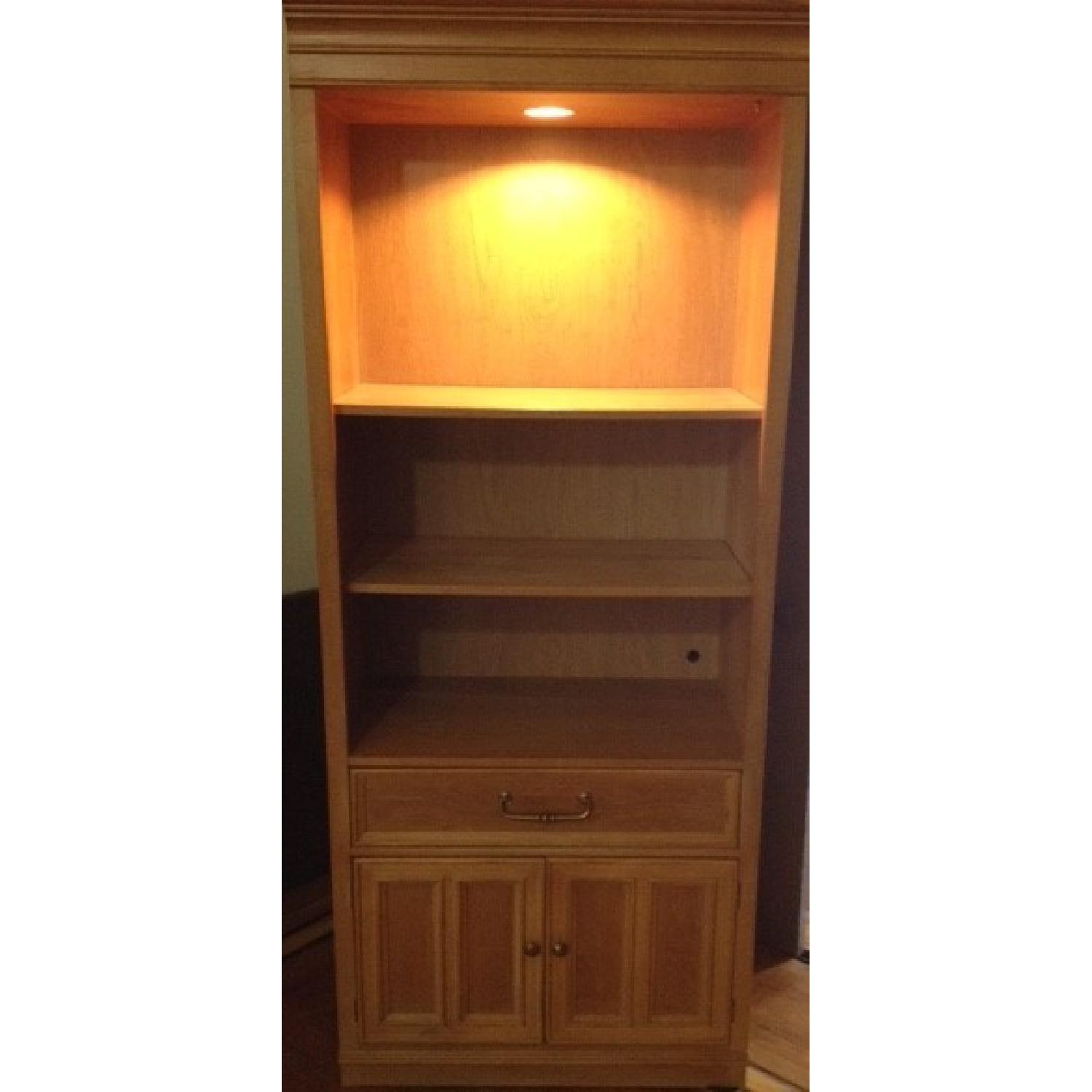 Ethan Allen Solid Oak Bookcase With Recessed Lighting - image-1