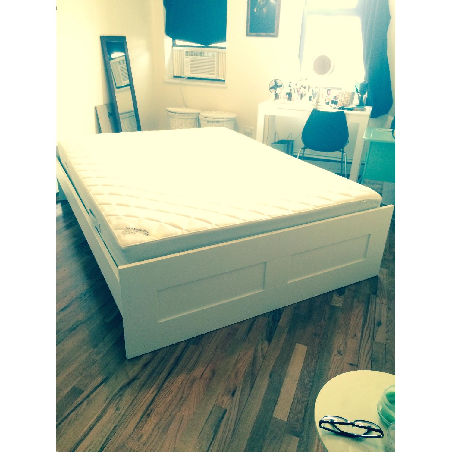 Ikea Brimnes Queen Bed Frame w/ Lonset Slatted Base AptDeco