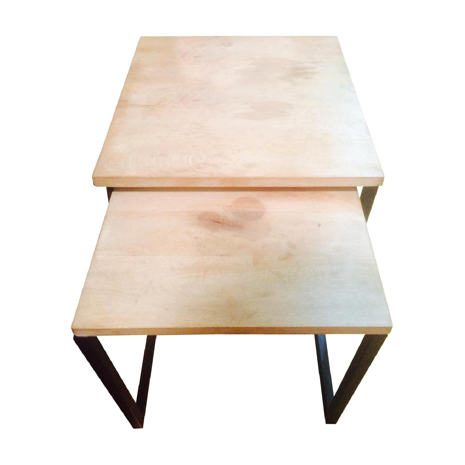 Whitewash Wood Box Frame Nesting Tables Pair AptDeco