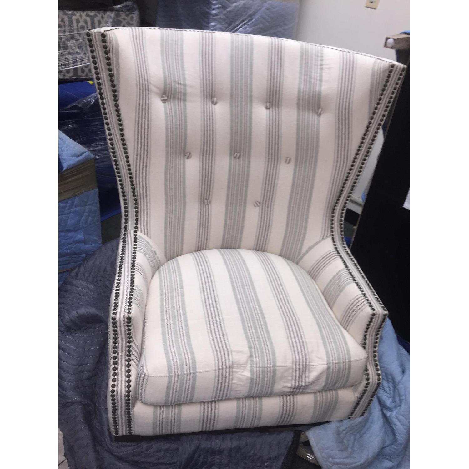 Home Goods Striped Wingback Chair w/ Nail Head Details - image-2