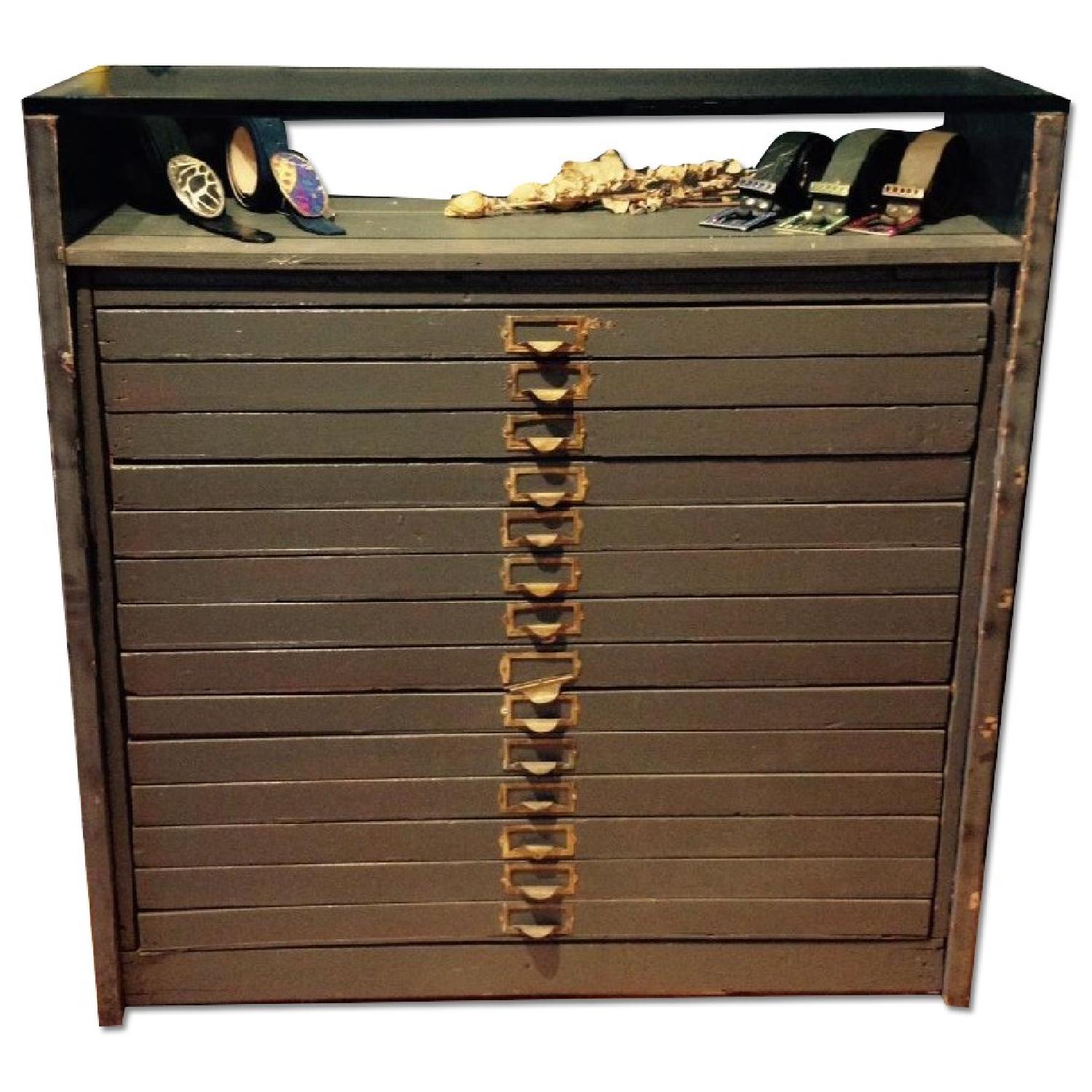 Vintage Flat File with Glass Top Display AptDeco