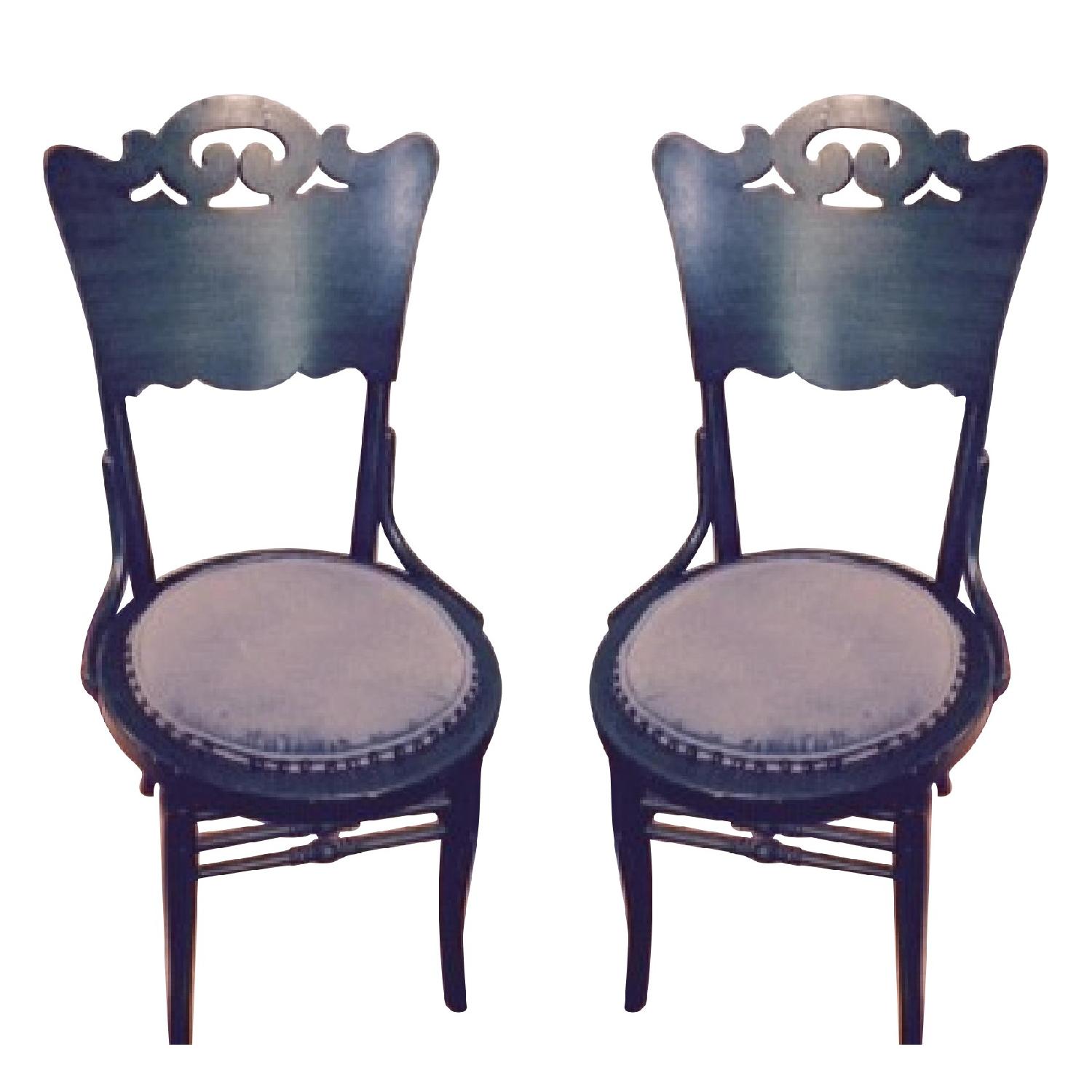 Vintage Teal Blue/Green Velvet Dining Chairs Pair AptDeco
