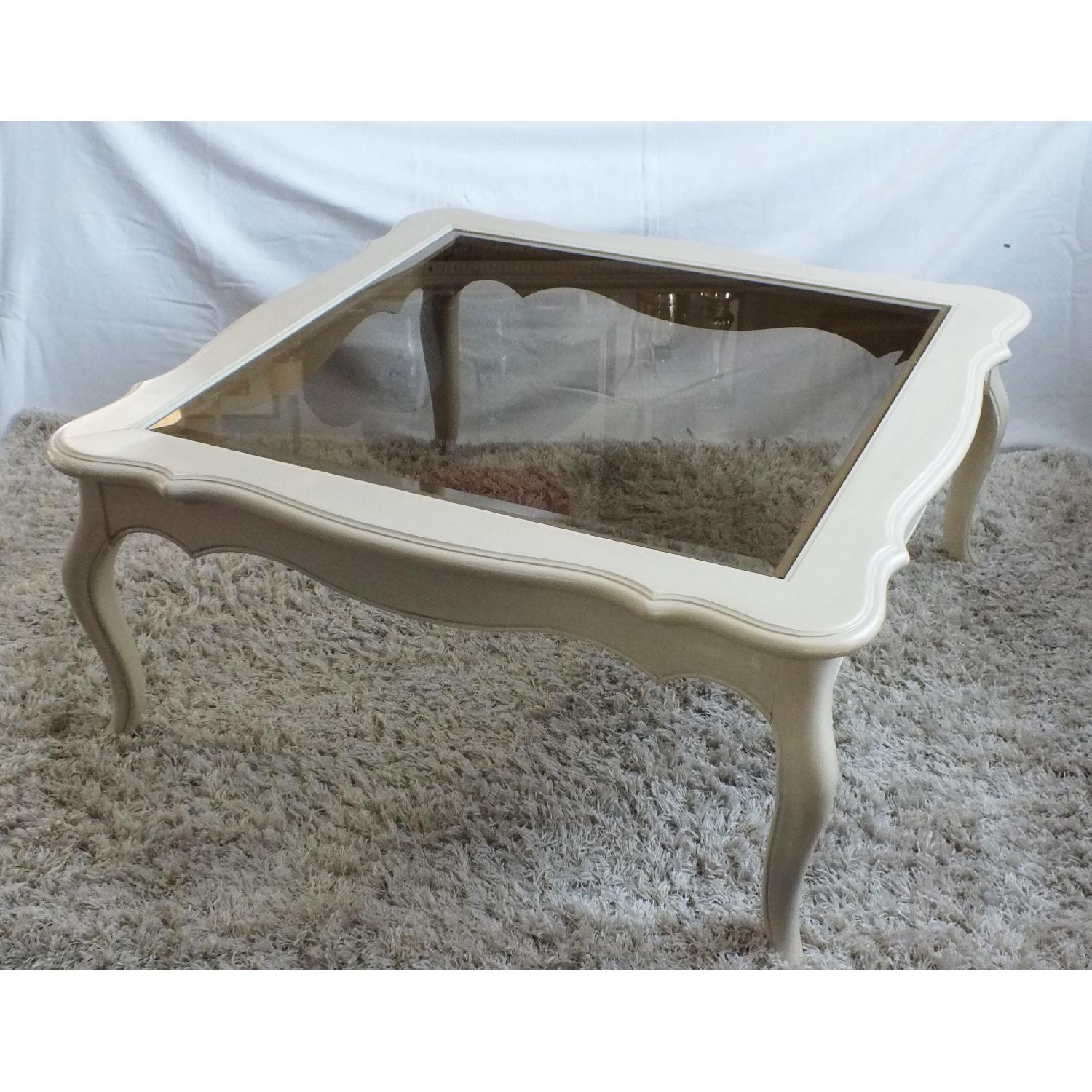 Ethan Allen Country French Coffee Table w/ Beveled Glass AptDeco