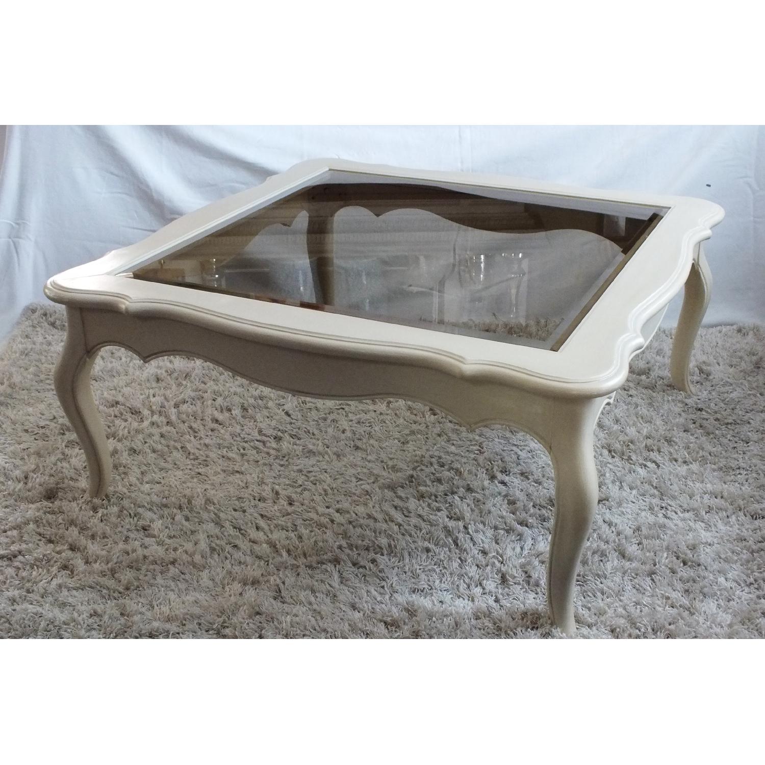 Ethan Allen Country French Coffee Table w/ Beveled Glass AptDeco