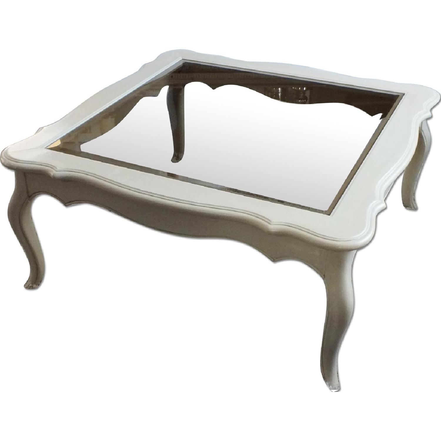 Ethan Allen Country French Coffee Table w/ Beveled Glass AptDeco