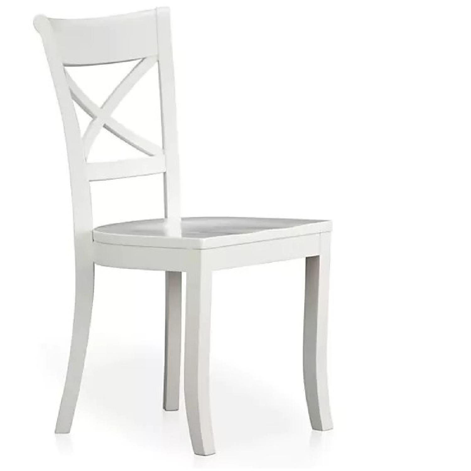 Crate & Barrel Avalon Round Extendable Dining Table w/ 4 Vintner White Wood Chairs AptDeco