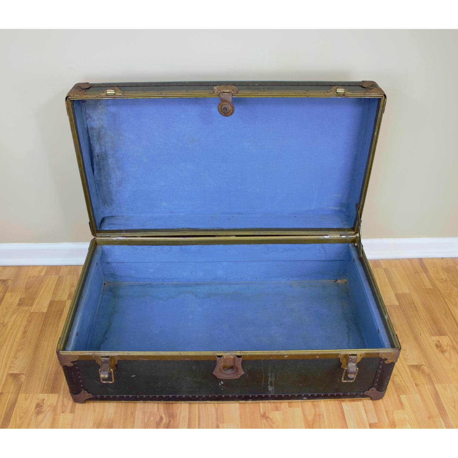 Antique Macy Associates Hemisphere Leather Steamer Trunk AptDeco