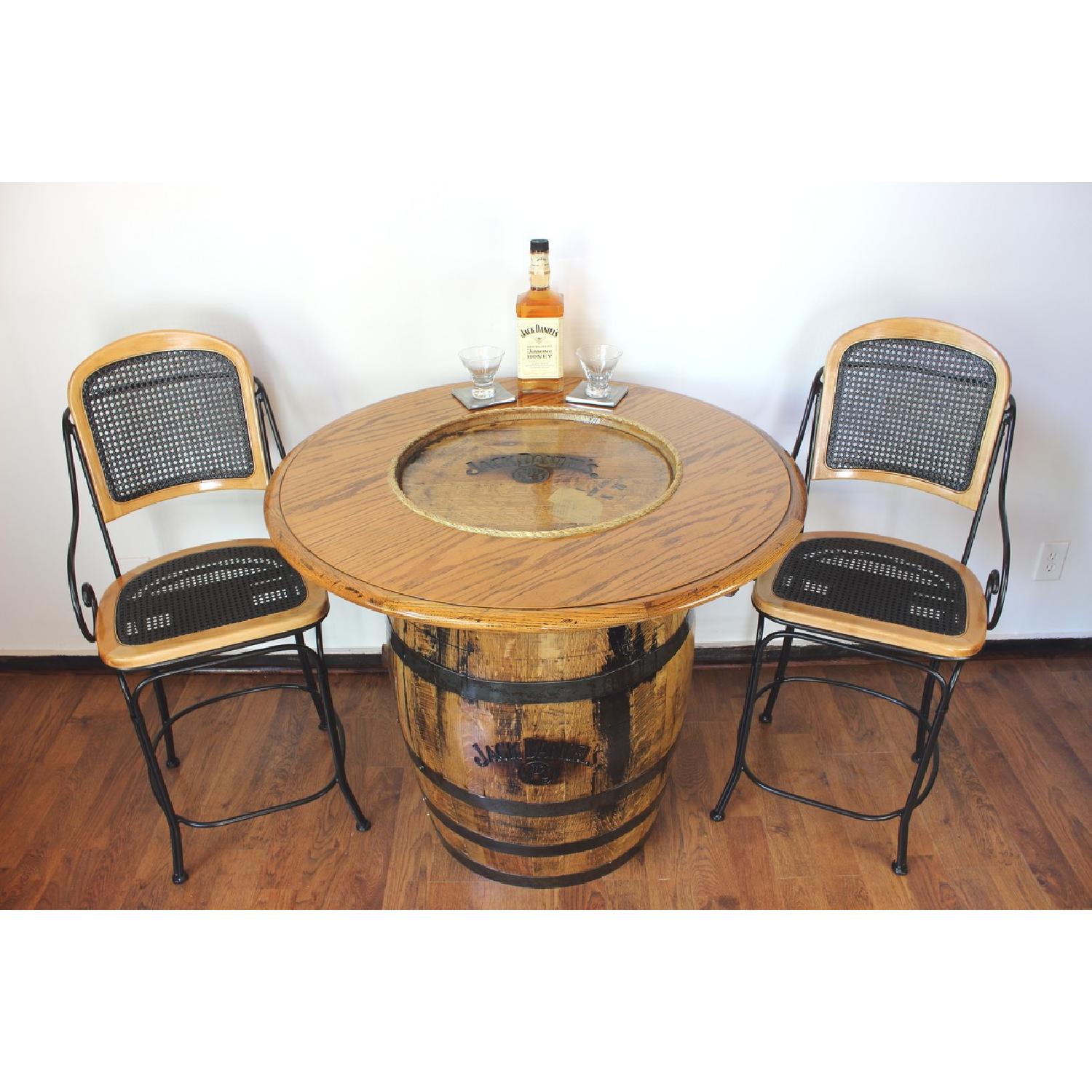 Jack Daniels Whiskey Barrel Table w/ 2 Stools - image-3