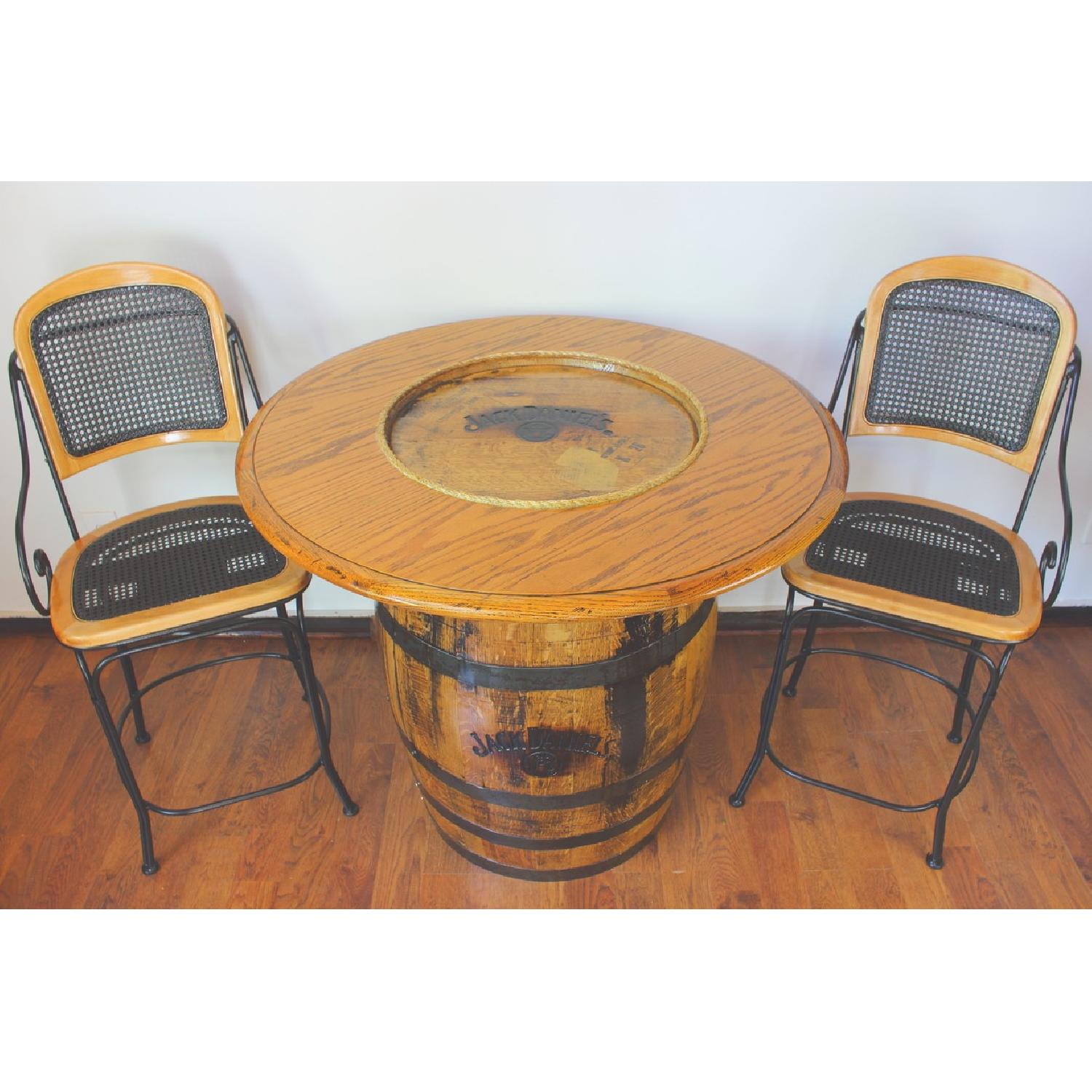 Jack Daniels Whiskey Barrel Table w/ 2 Stools - image-4