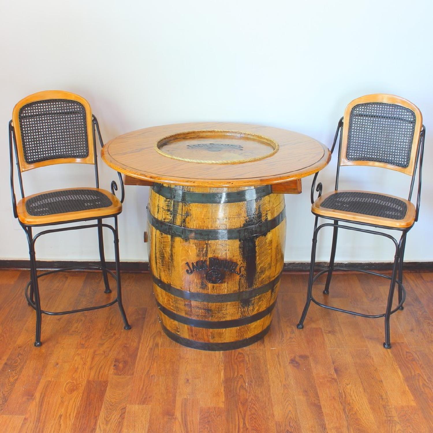 Jack Daniels Whiskey Barrel Table w/ 2 Stools AptDeco