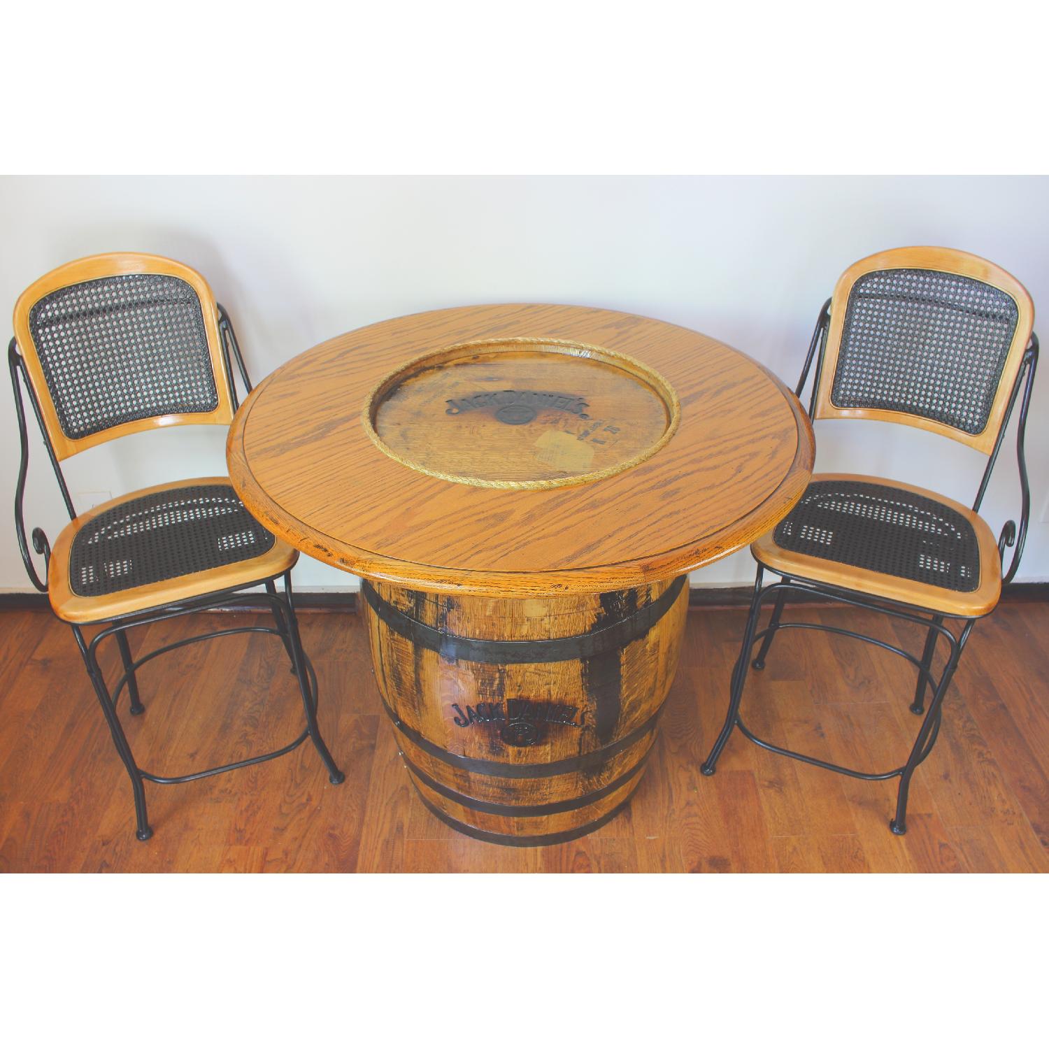 Jack Daniels Whiskey Barrel Table w/ 2 Stools - image-6