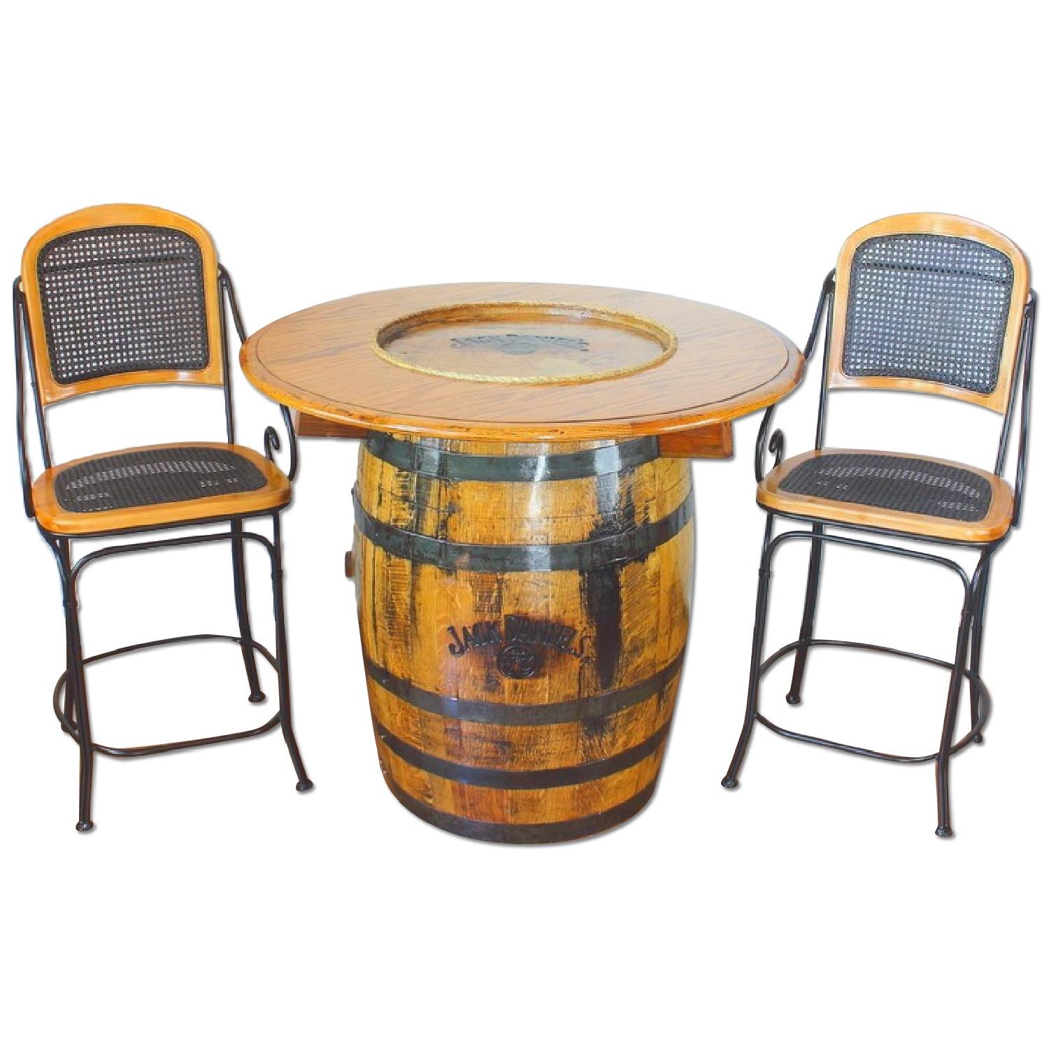 Jack Daniels Whiskey Barrel Table w/ 2 Stools AptDeco