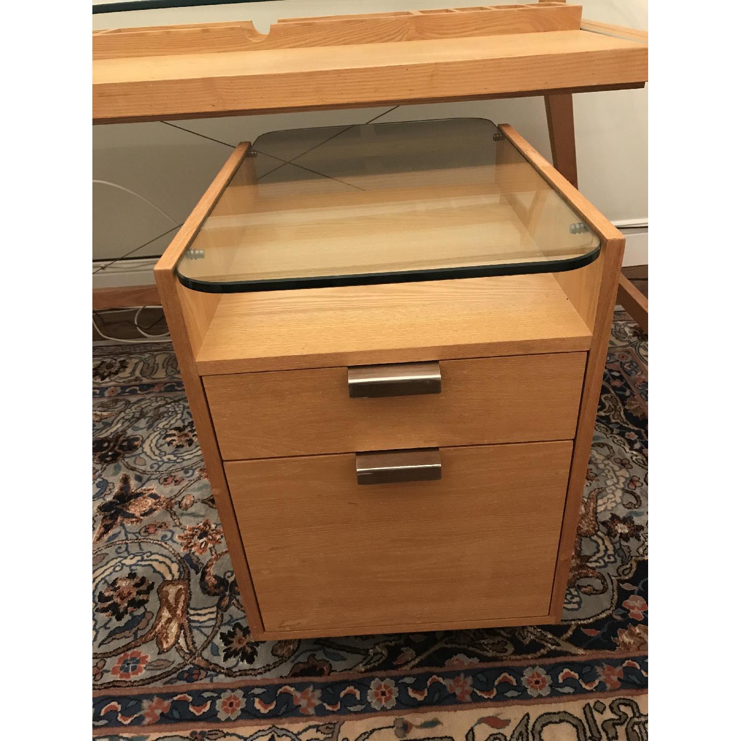 Mid Century Glass & Wood Desk w/ Hutch & Filing AptDeco