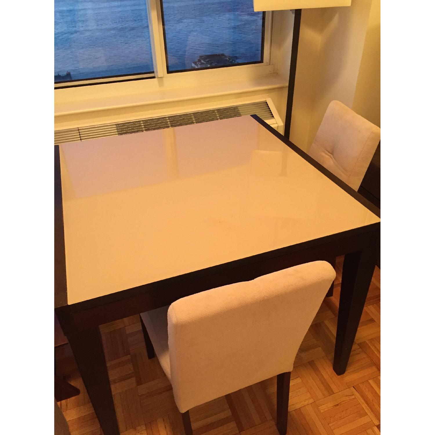 Macy's Cafe Latte Glass & White Expandable Dining Table - image-1