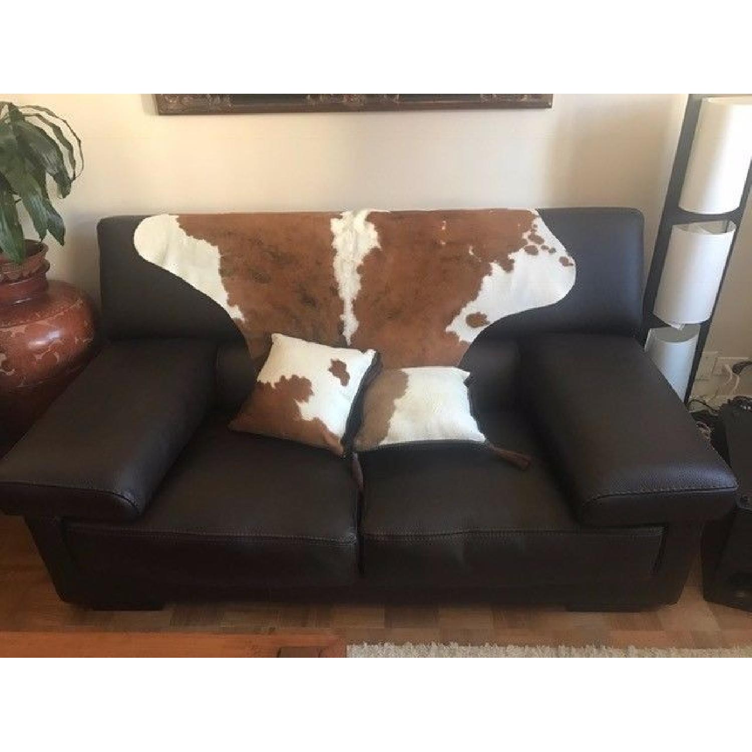 Roche Bobois Brown Leather Loveseat - image-1