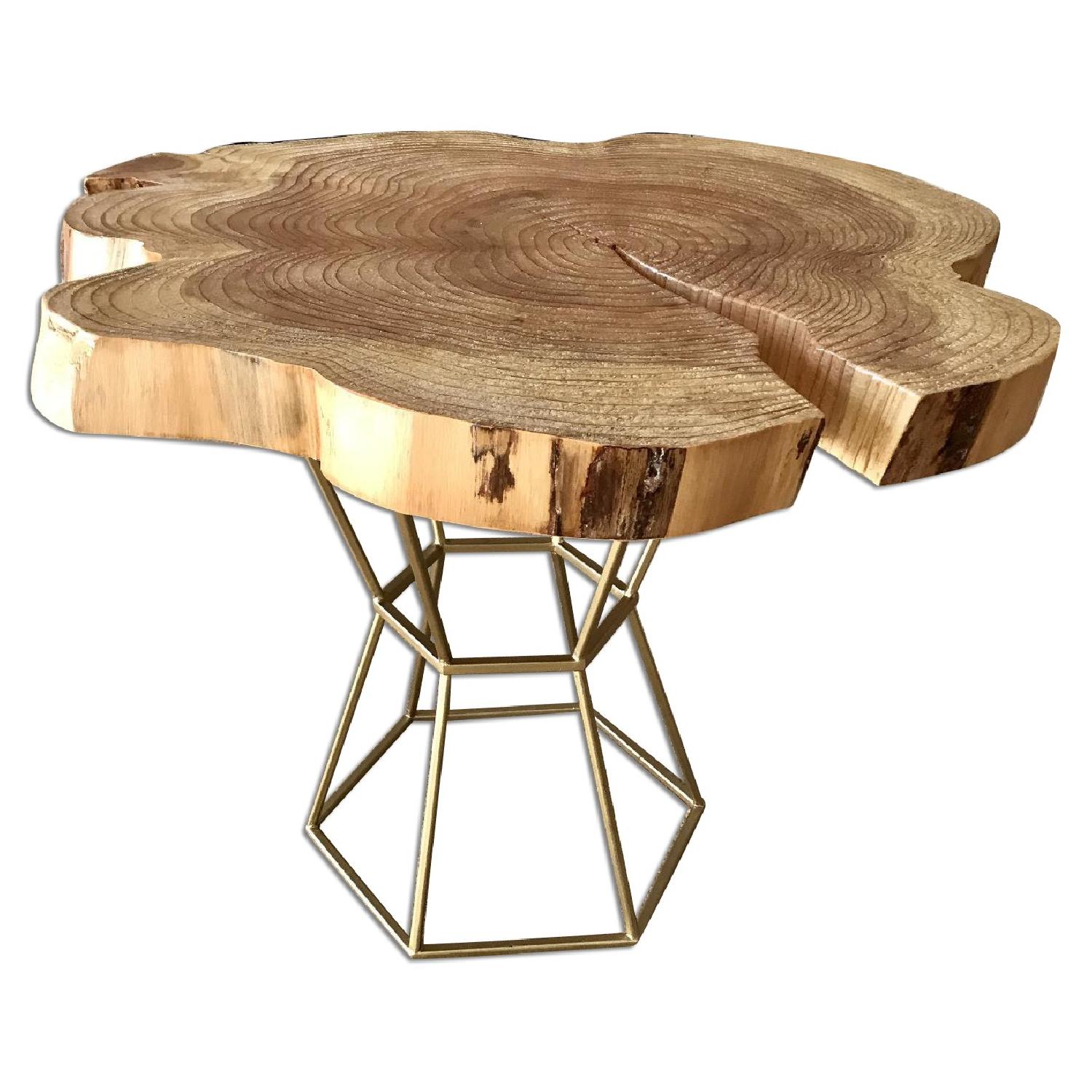 Live Edge Coffee Table on Gilt Pedestal Base - image-0
