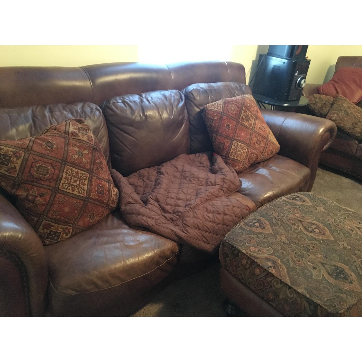 Raymour & Flanigan Faux Leather Sofa + Loveseat + Chair & Ottoman - image-1