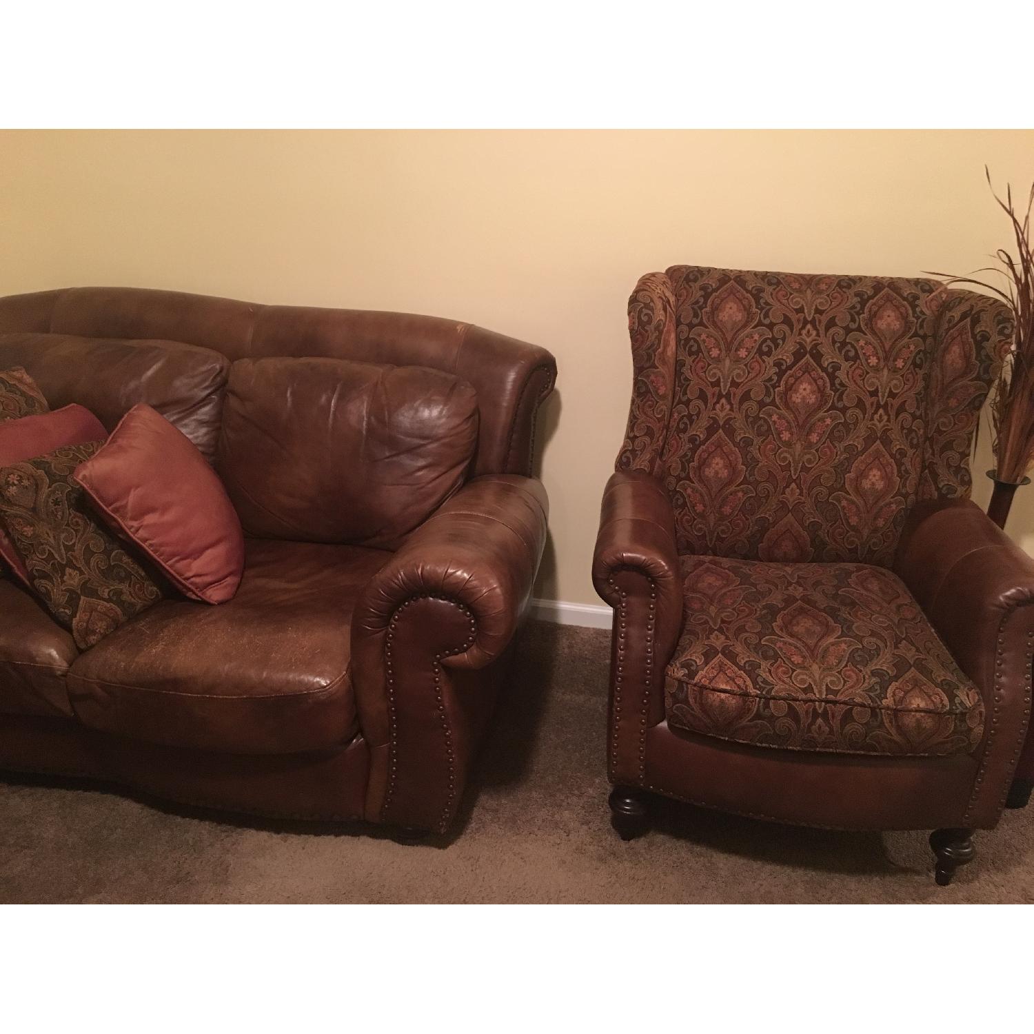 Raymour & Flanigan Faux Leather Sofa + Loveseat + Chair & Ottoman - image-2