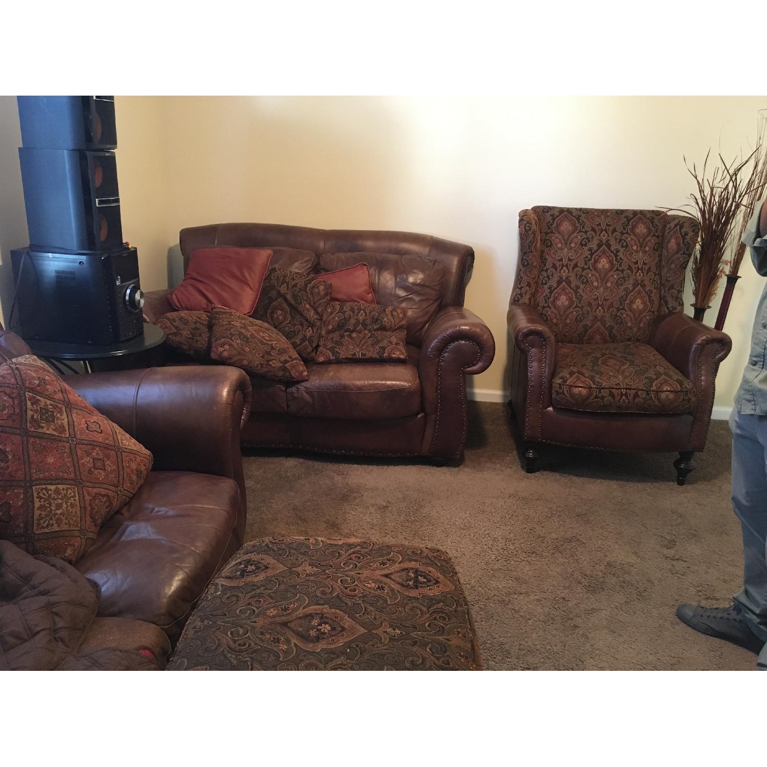 Raymour & Flanigan Faux Leather Sofa + Loveseat + Chair & Ottoman - image-3