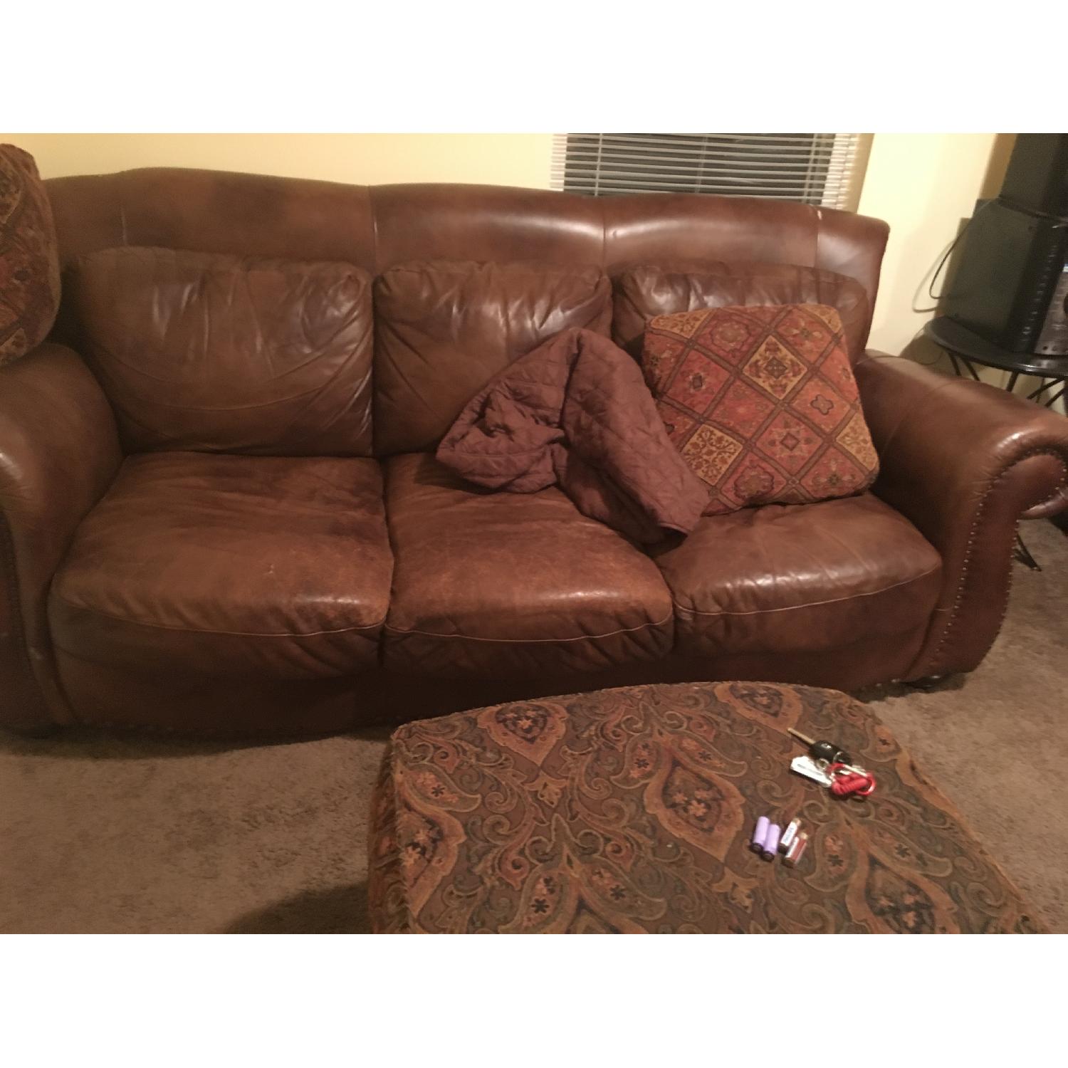 Raymour & Flanigan Faux Leather Sofa + Loveseat + Chair & Ottoman - image-4