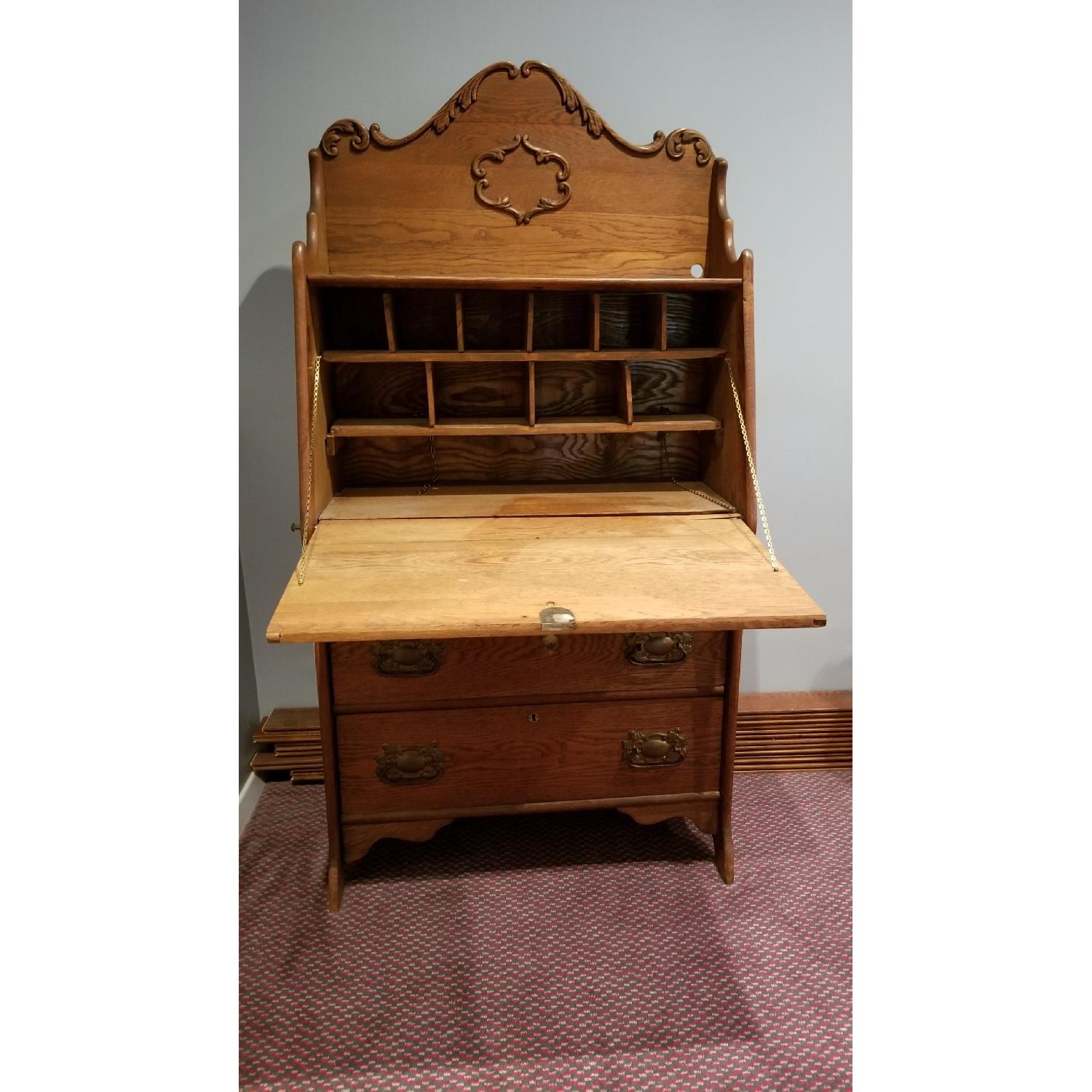 Vintage Oak Drop-Leaf Secretary Desk - image-2