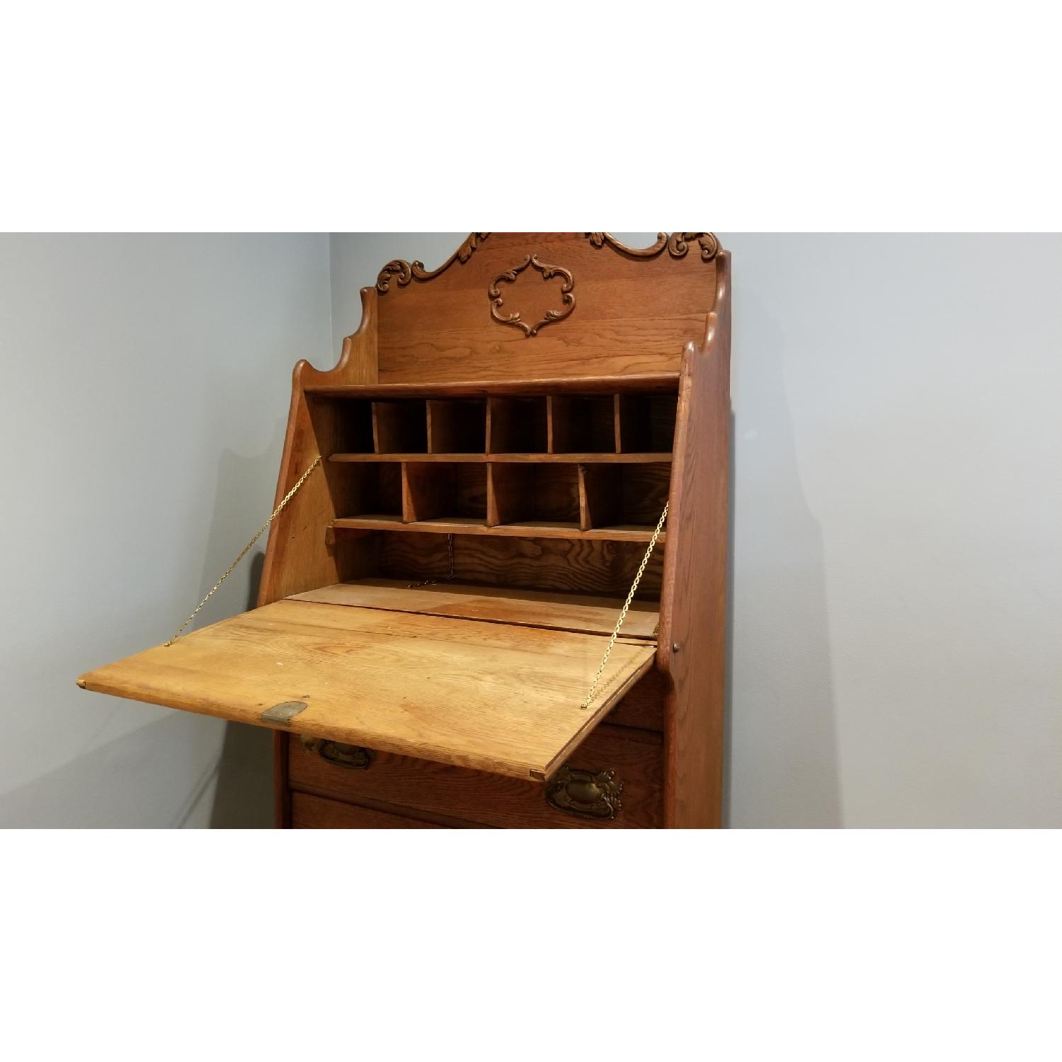 Vintage Oak DropLeaf Secretary Desk AptDeco