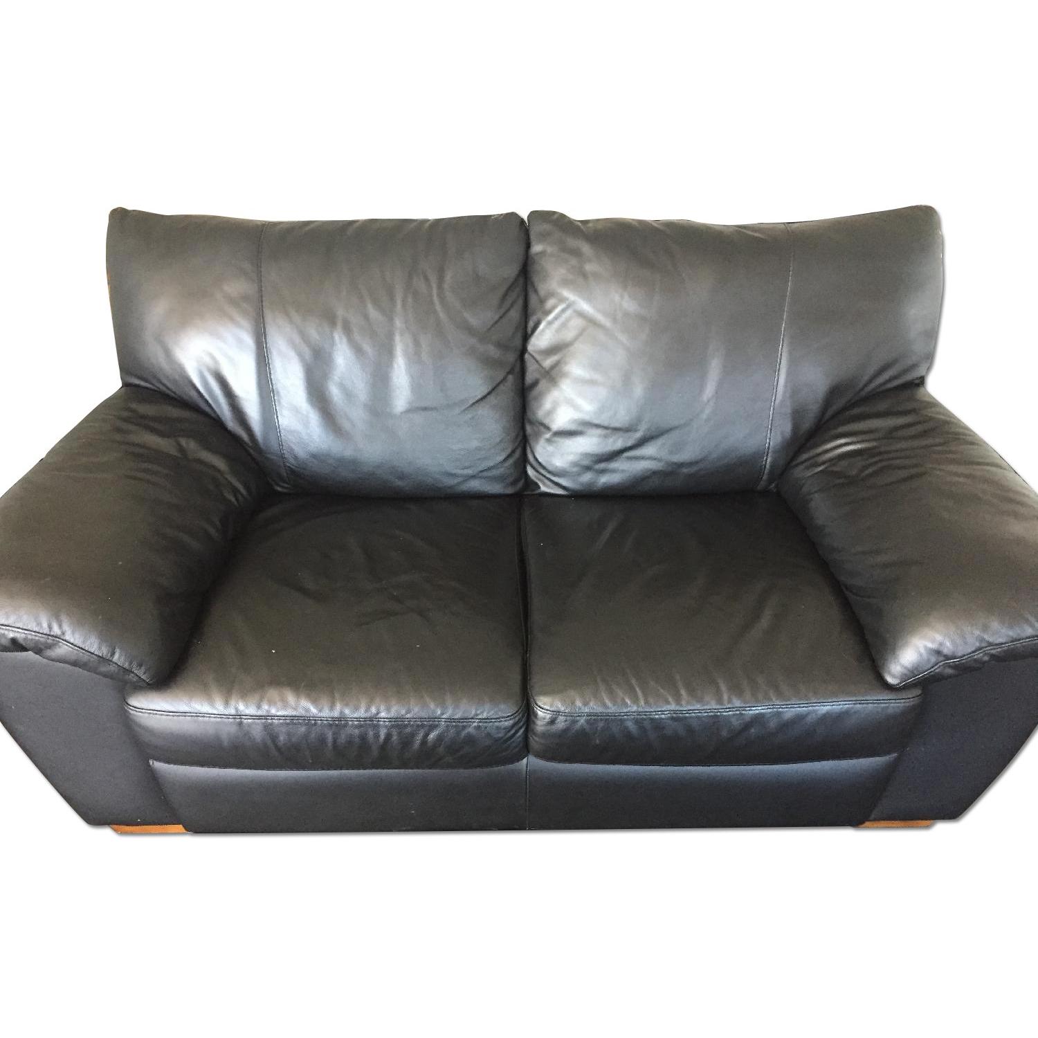 Black Leather Loveseat - image-0