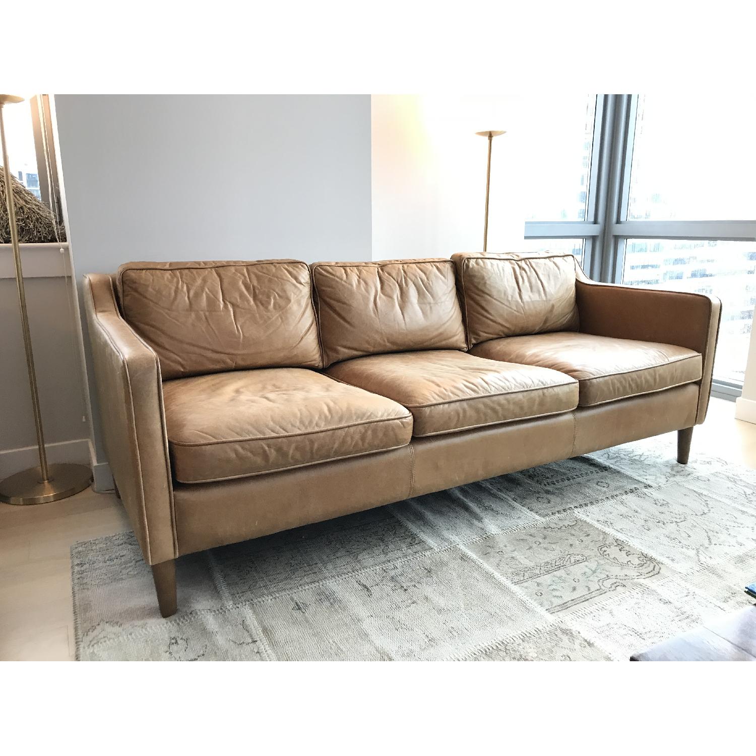 West Elm Hamilton Sienna Leather Sofa in Tan Color - image-2