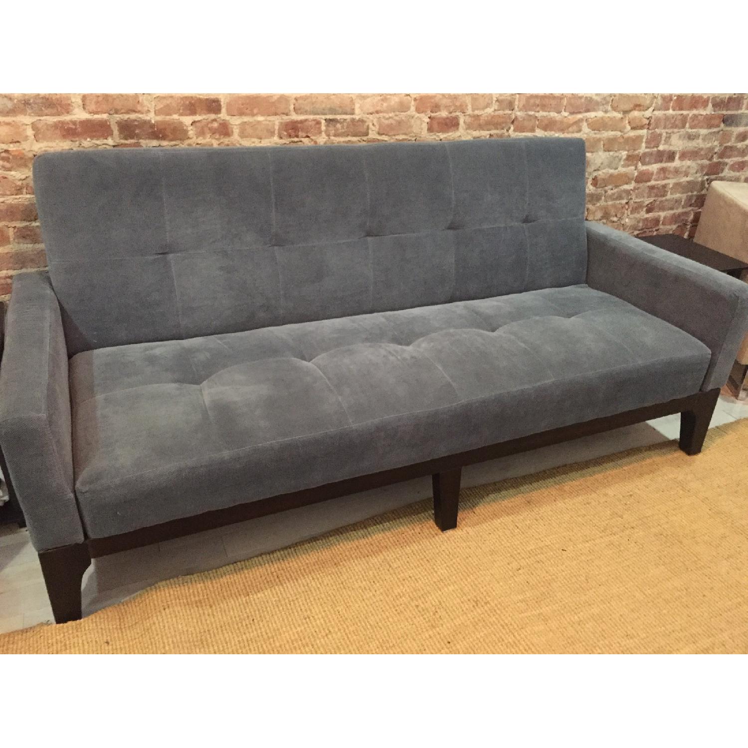 Tufted Blue-Gray Microfiber Convertible Sofa - image-1