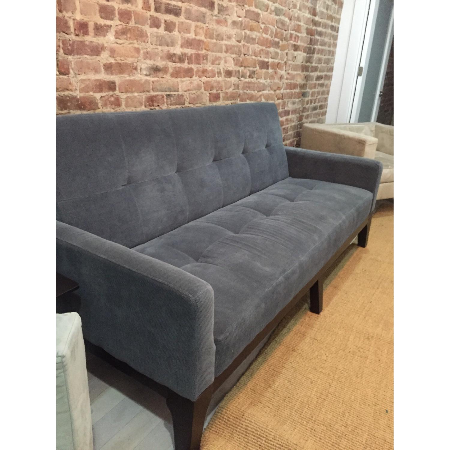 Tufted Blue-Gray Microfiber Convertible Sofa - image-2