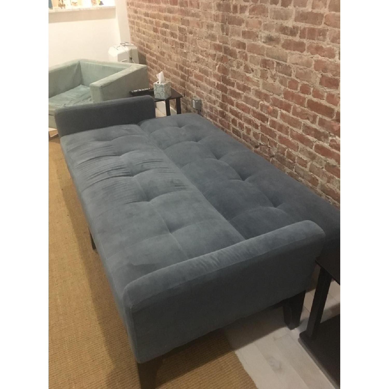 Tufted Blue-Gray Microfiber Convertible Sofa - image-3