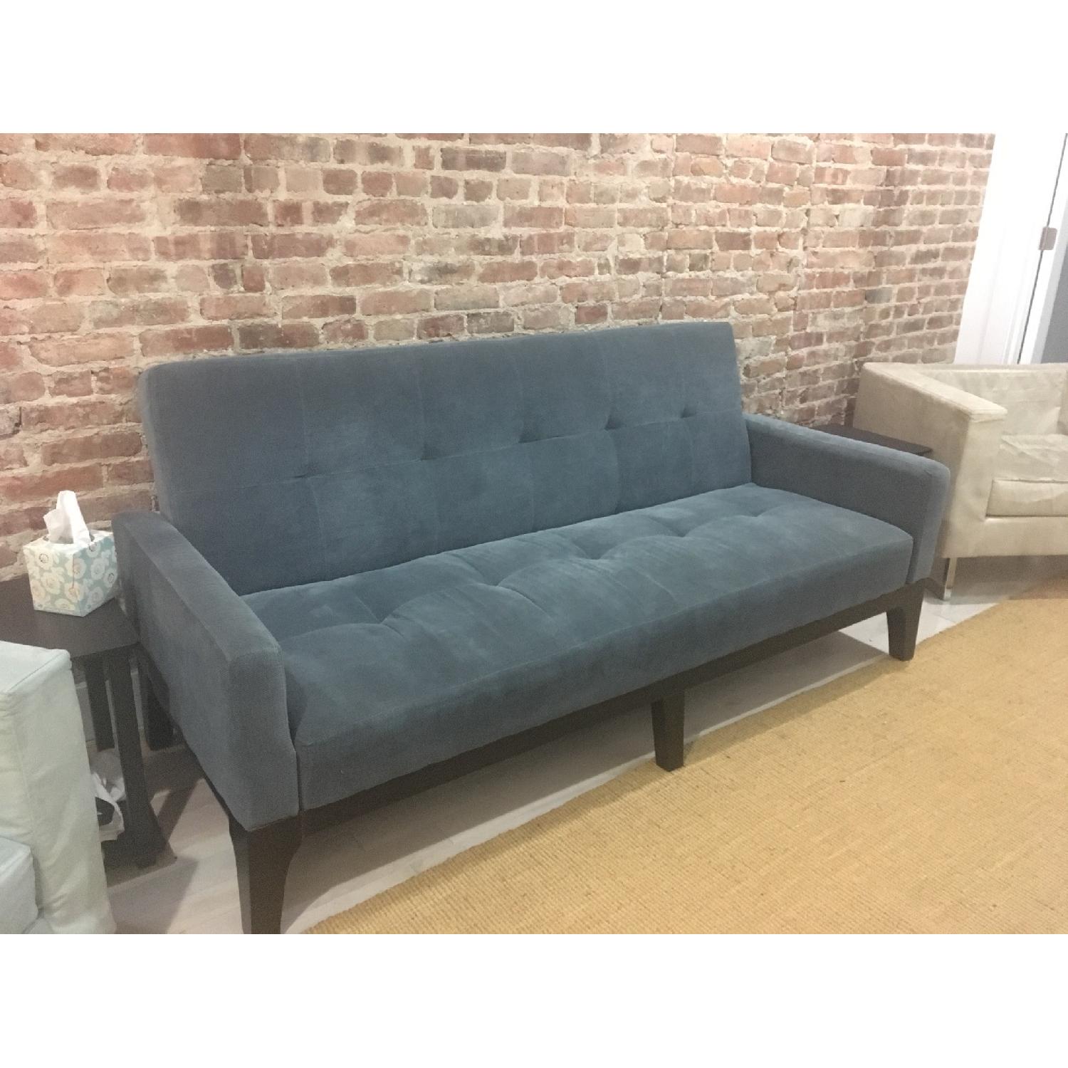 Tufted Blue-Gray Microfiber Convertible Sofa - image-4