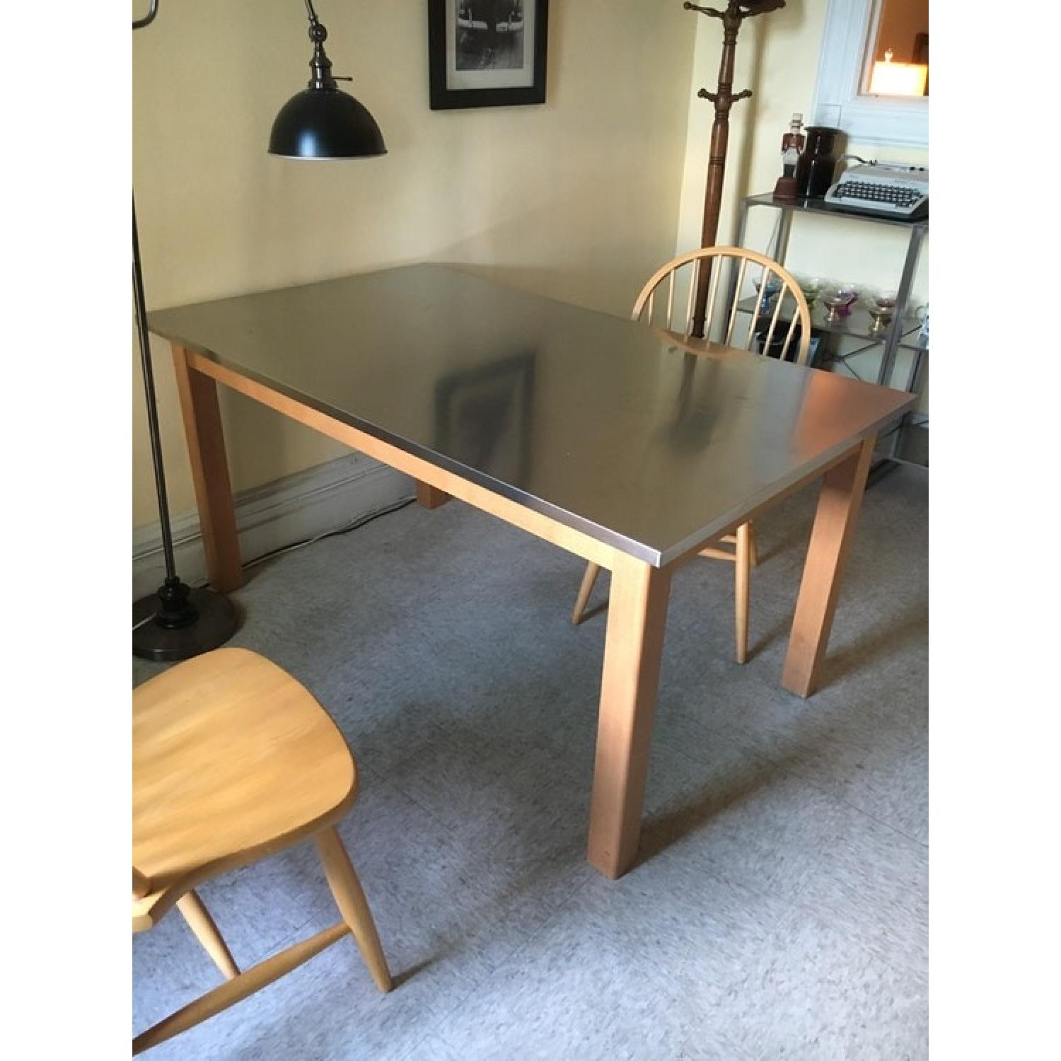 Solid Wood Table w/ Stainless Steel Top - image-1