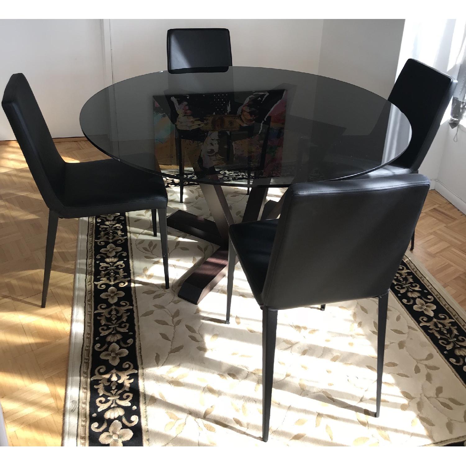 Calligaris Italian Made Modern Round Glass Dining Room Table w/ Wood Base. - image-1