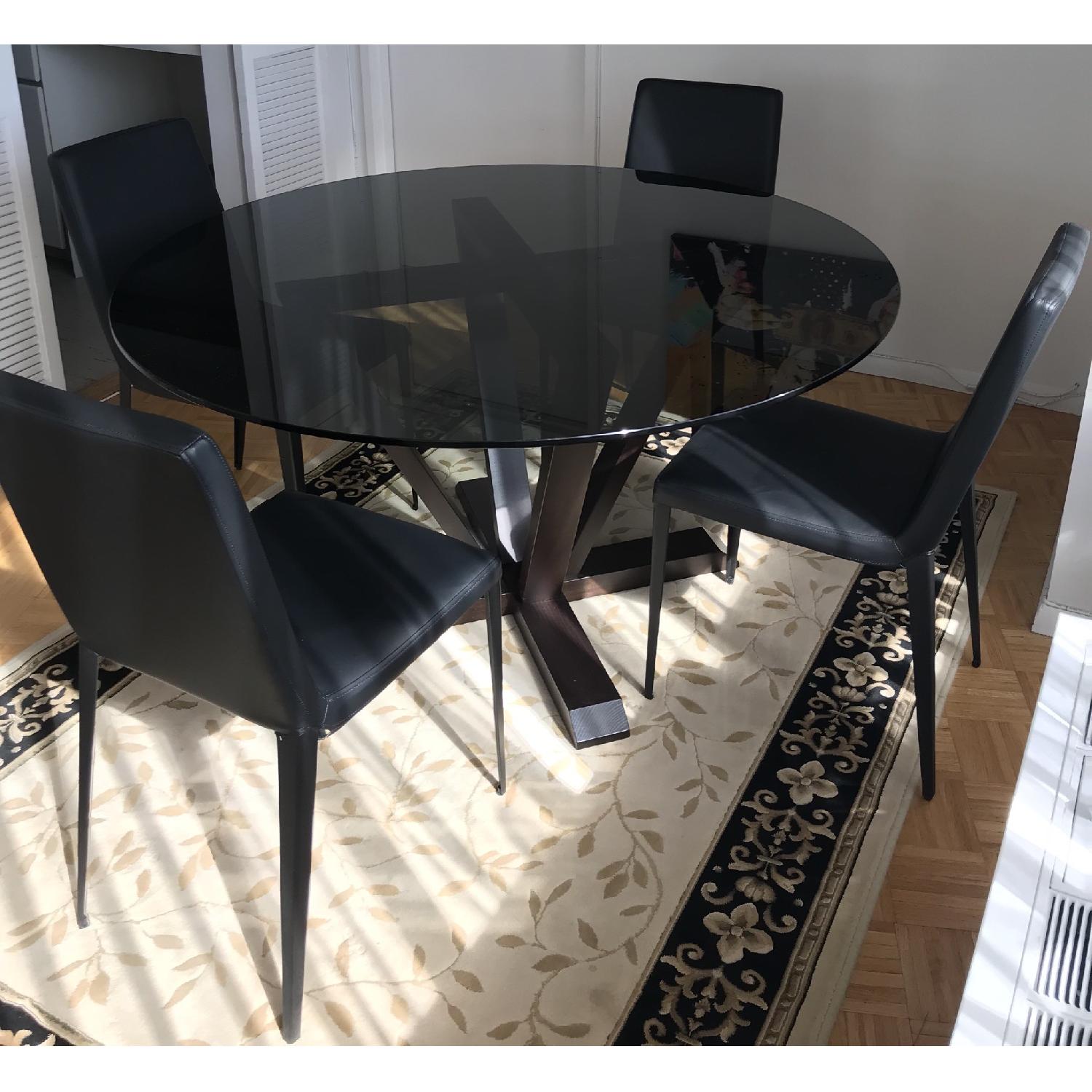 Calligaris Italian Made Modern Round Glass Dining Room Table w/ Wood Base. - image-2