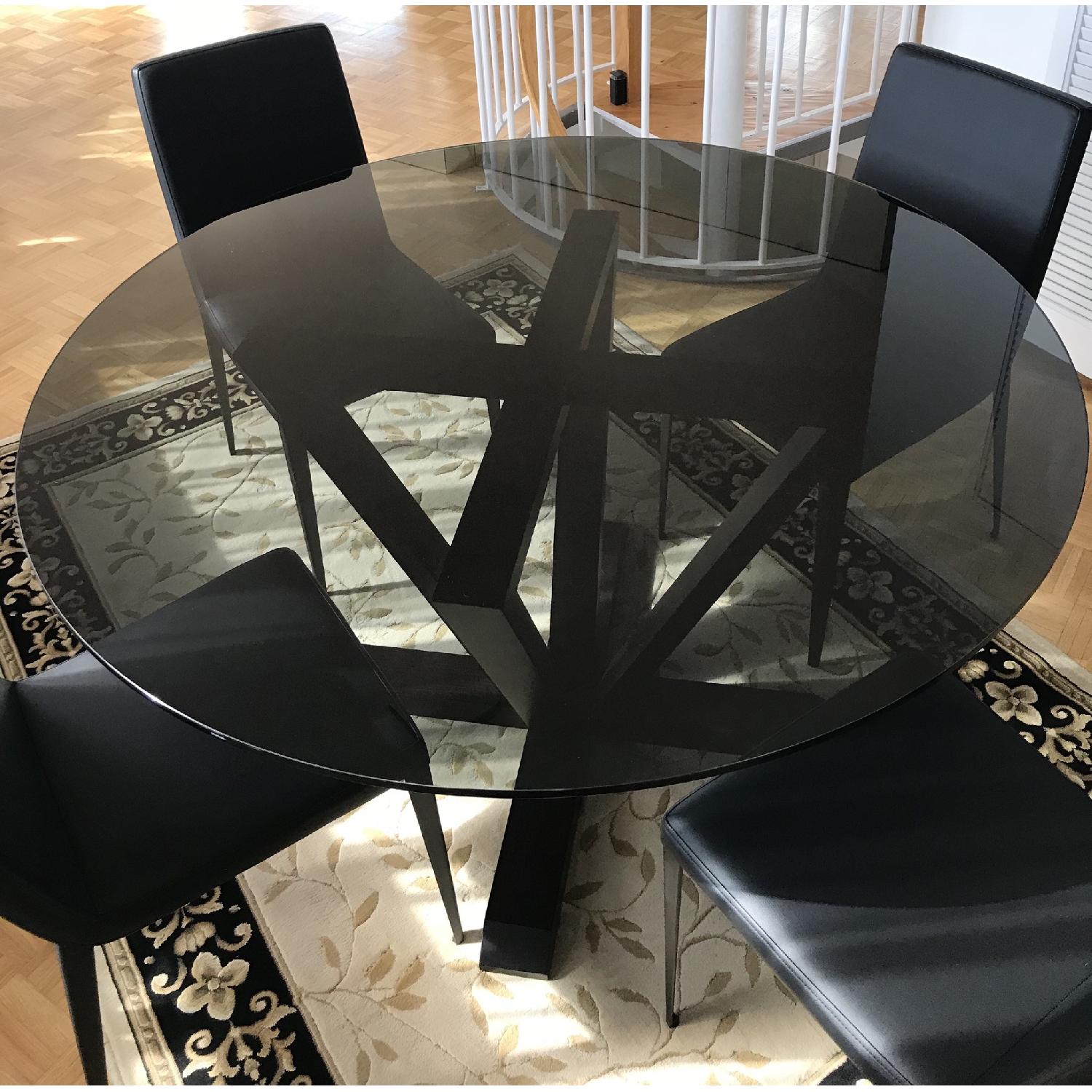 Calligaris Italian Made Modern Round Glass Dining Room Table w/ Wood