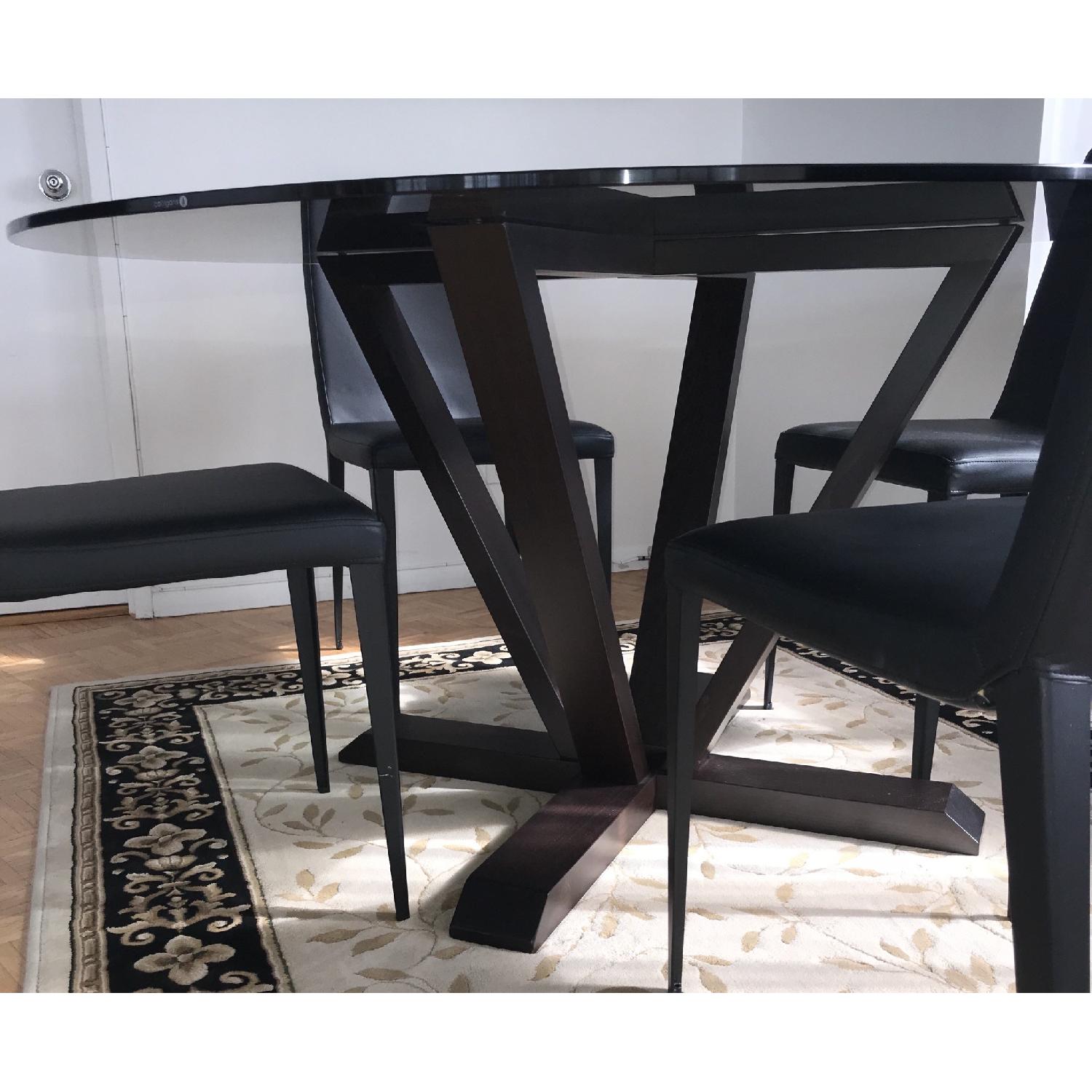 Calligaris Italian Made Modern Round Glass Dining Room Table w/ Wood Base. - image-5