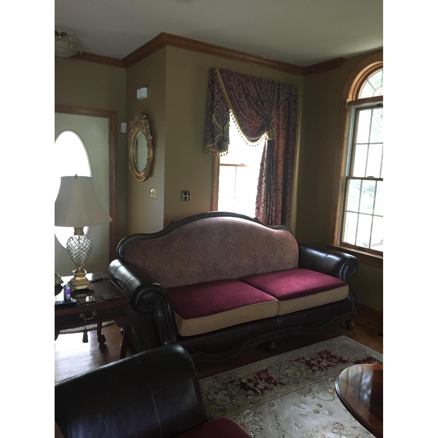 Schnadig Leather & Fabric Sofa w/ Wood & Nailhead Trim - image-2