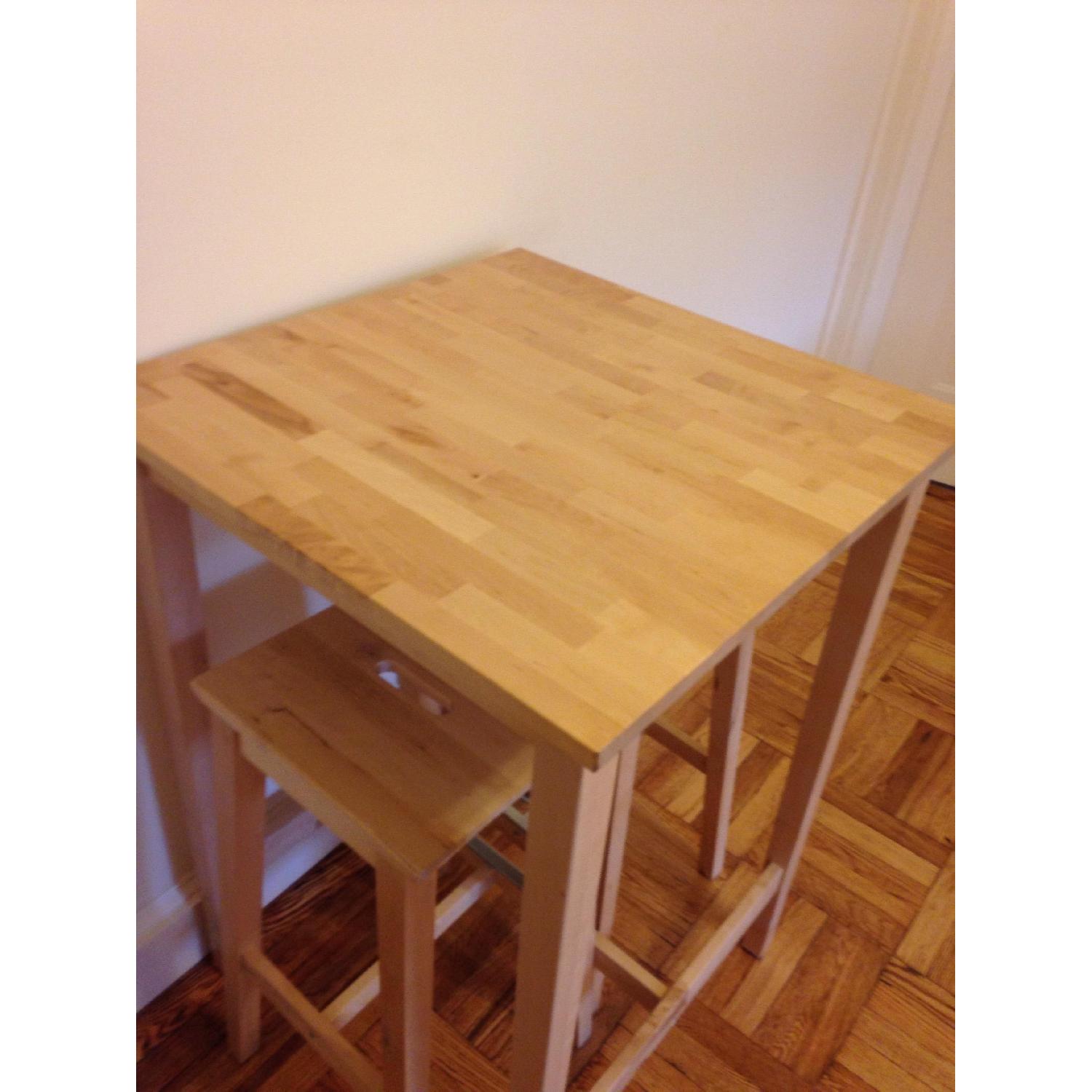 Ikea Wood Bar Table w/ 2 Stools - image-2