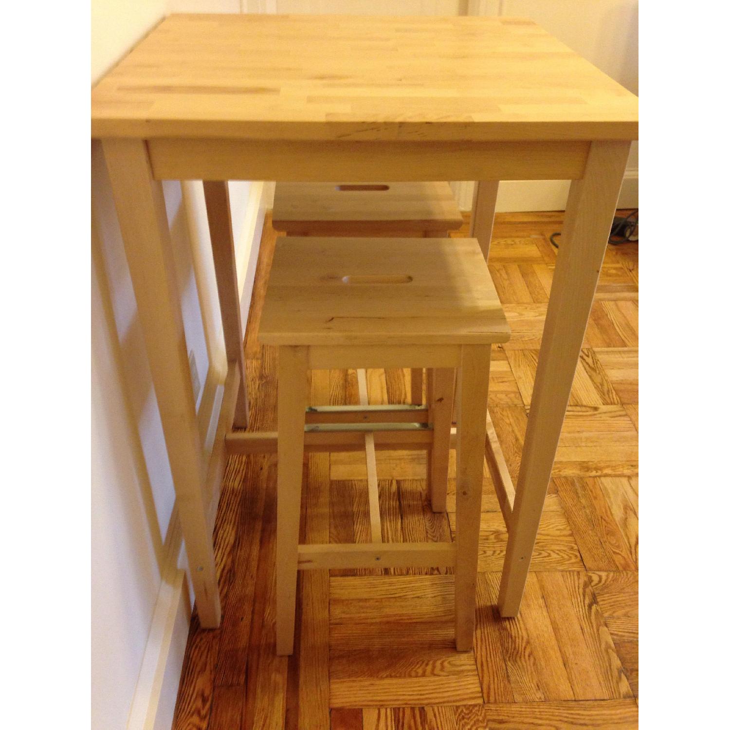Ikea Wood Bar Table w/ 2 Stools - image-3
