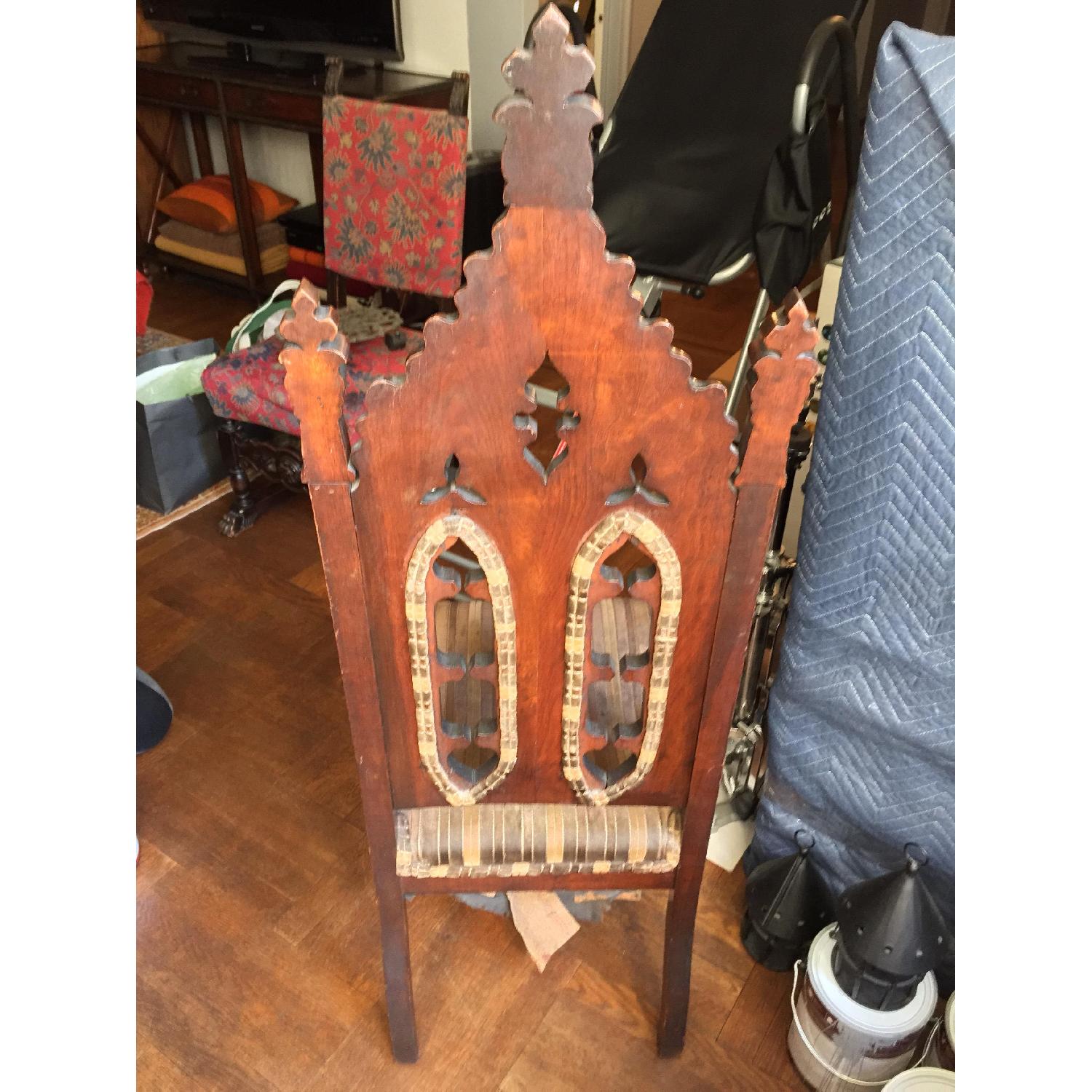 Antique Gothic Masonic Lodge Pulpit Throne Dark Wood Walnut Chairs w Turned Legs - Set of 3 - image-3