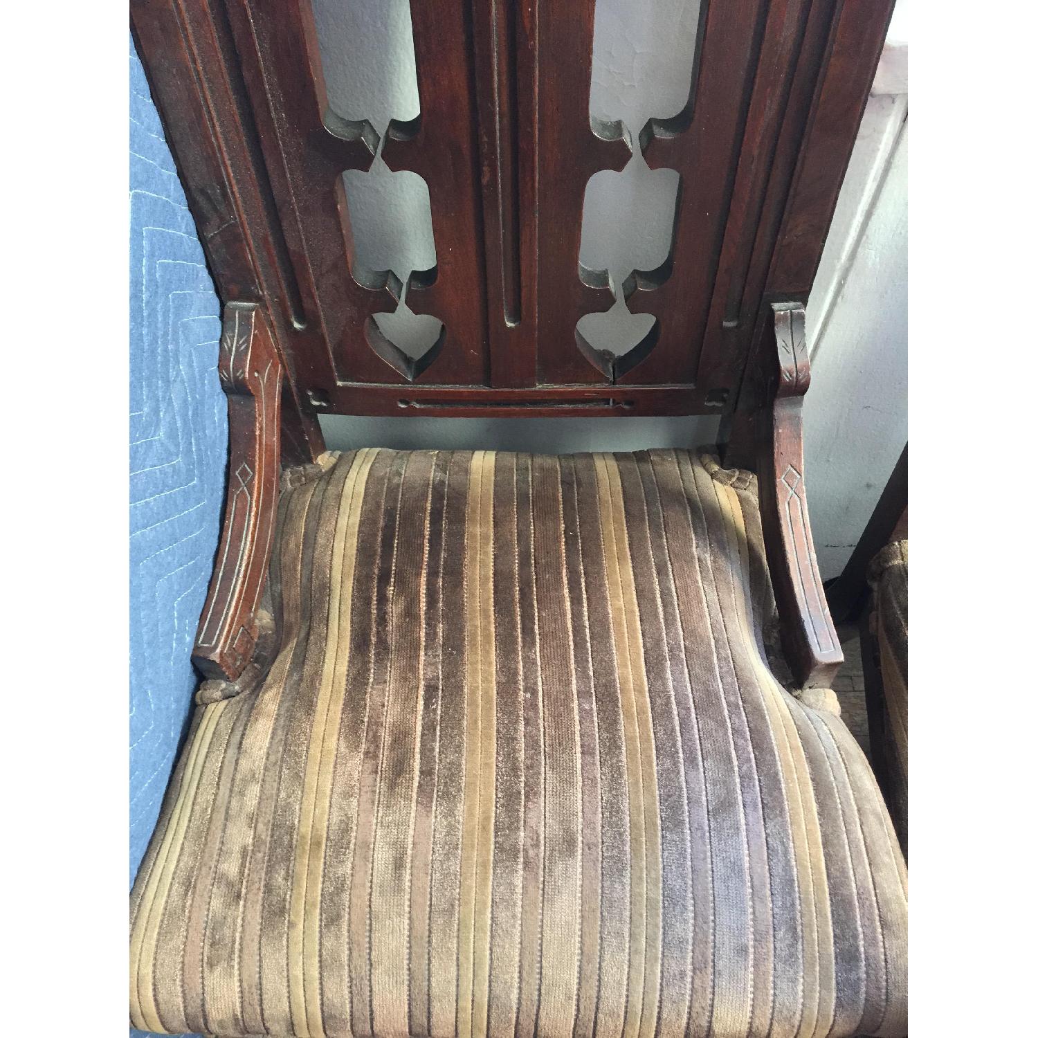 Antique Gothic Masonic Lodge Pulpit Throne Dark Wood Walnut Chairs w Turned Legs - Set of 3 - image-4