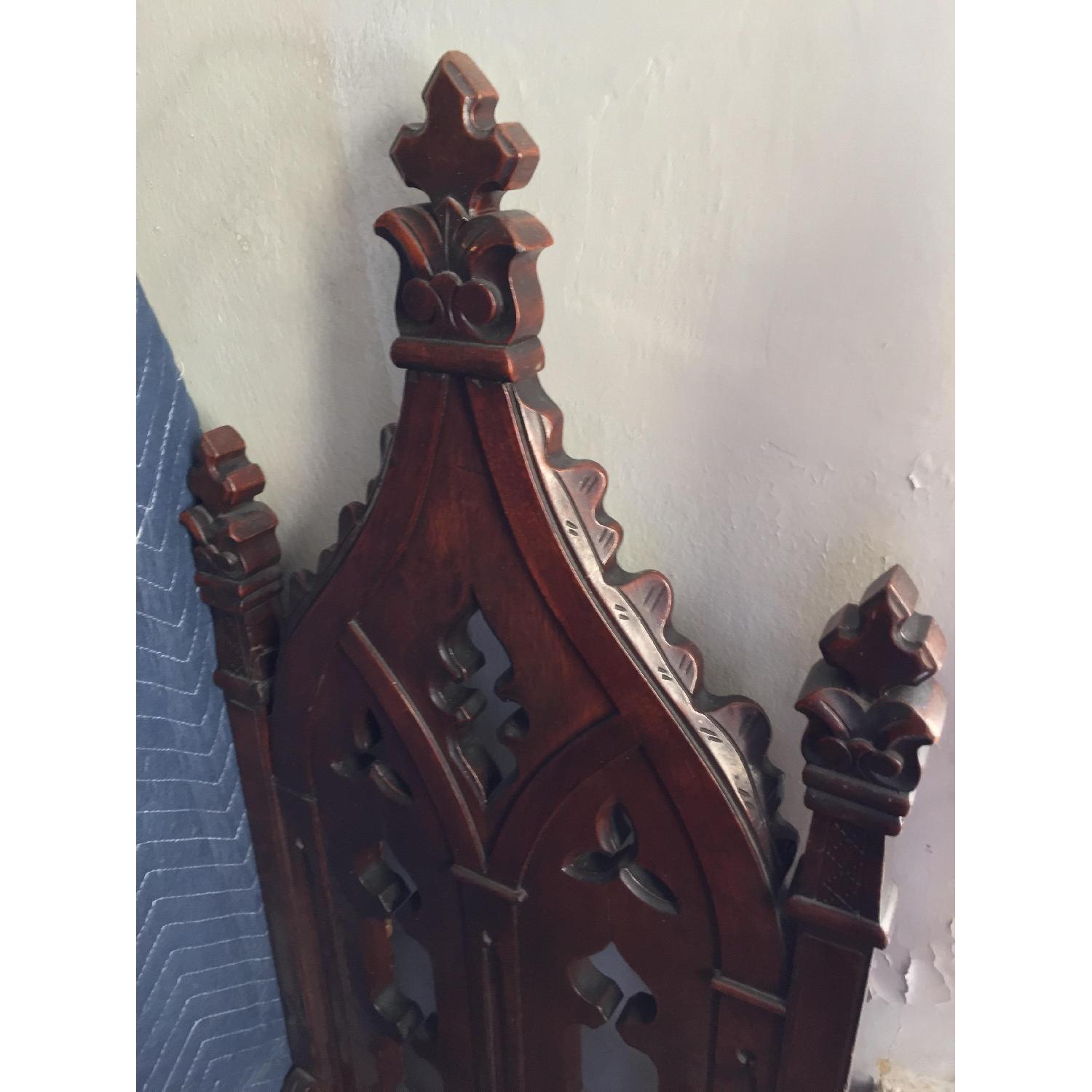 Antique Gothic Masonic Lodge Pulpit Throne Dark Wood Walnut Chairs w Turned Legs - Set of 3 - image-6