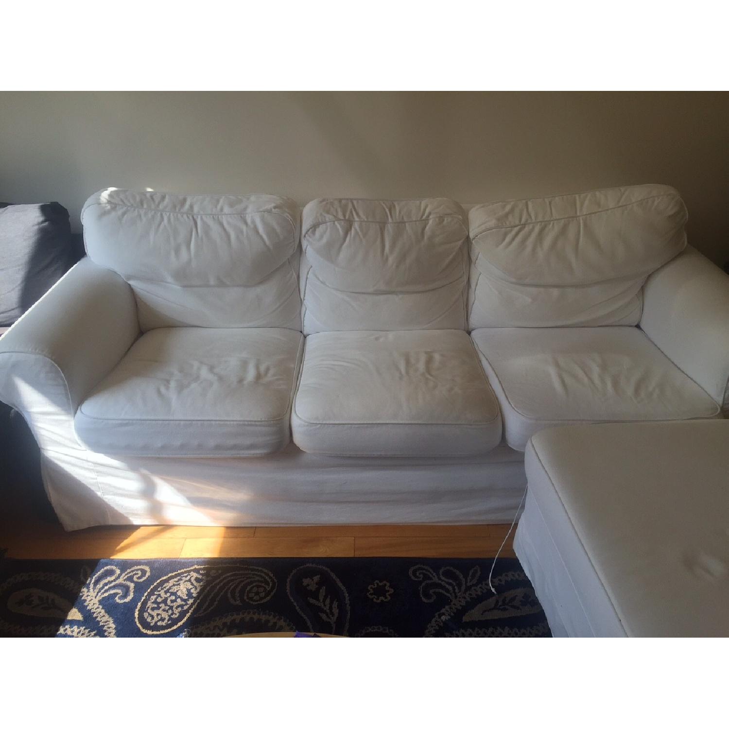 Ikea White Sofa w/ Ottoman - image-1
