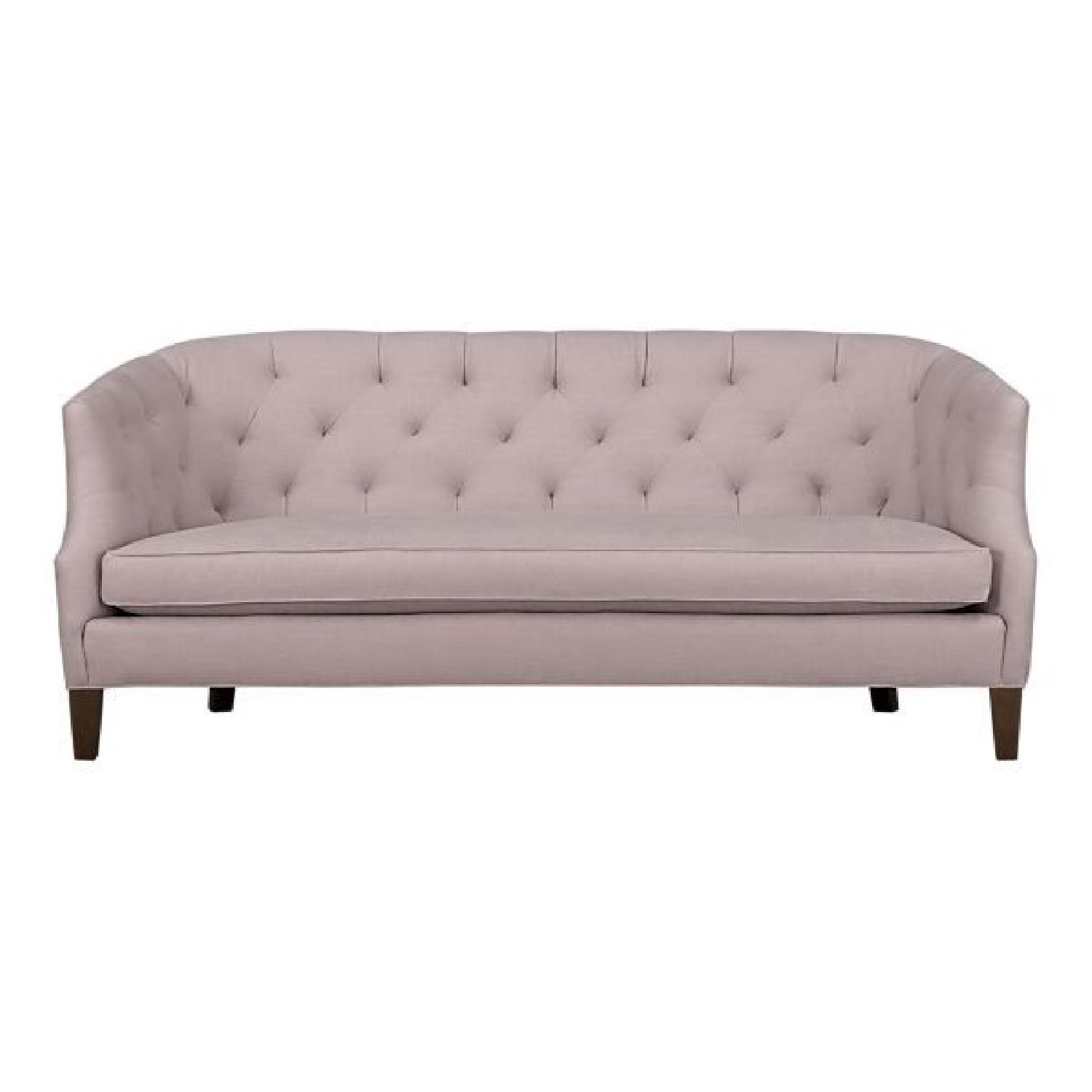 Crate & Barrel Tufted Sofa in Light Grey/Lilac AptDeco
