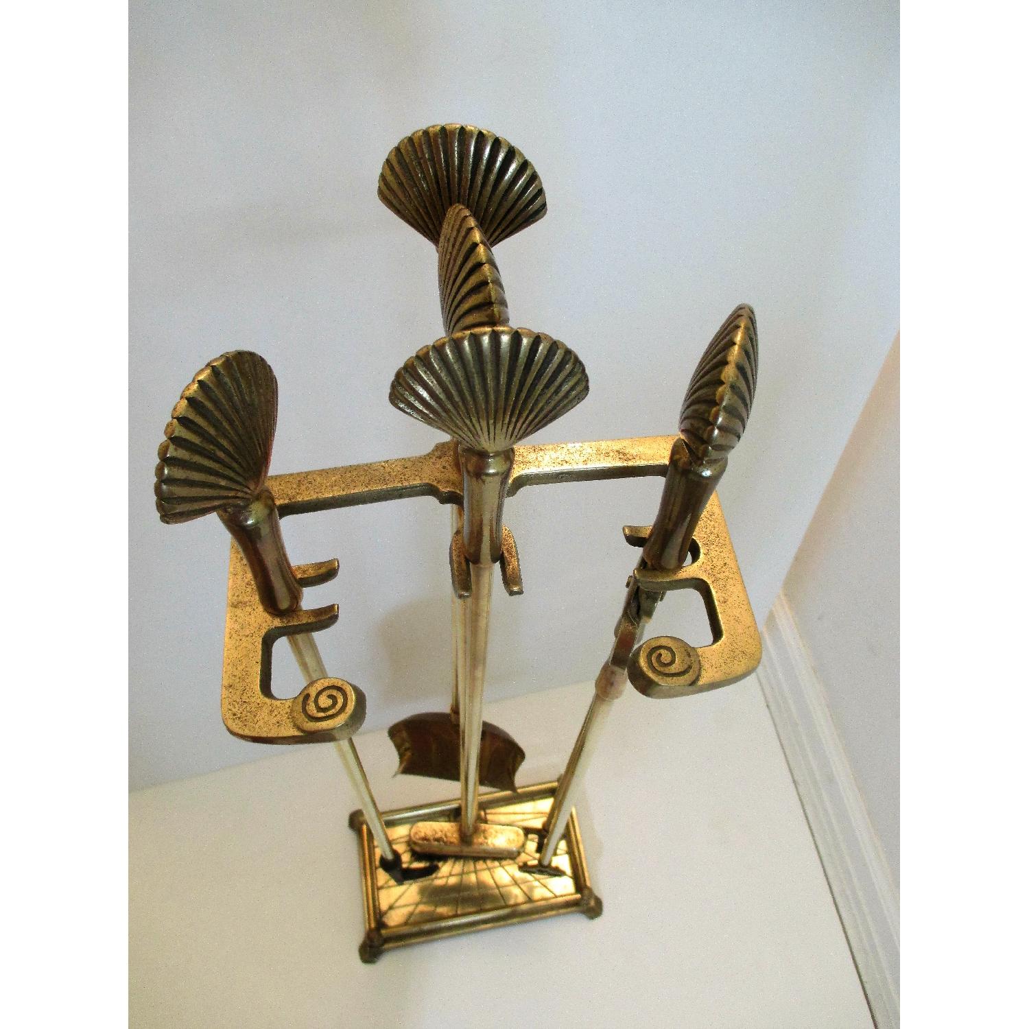 Vintage Brass Shell Fire Tools & Accessories Set of 7 AptDeco