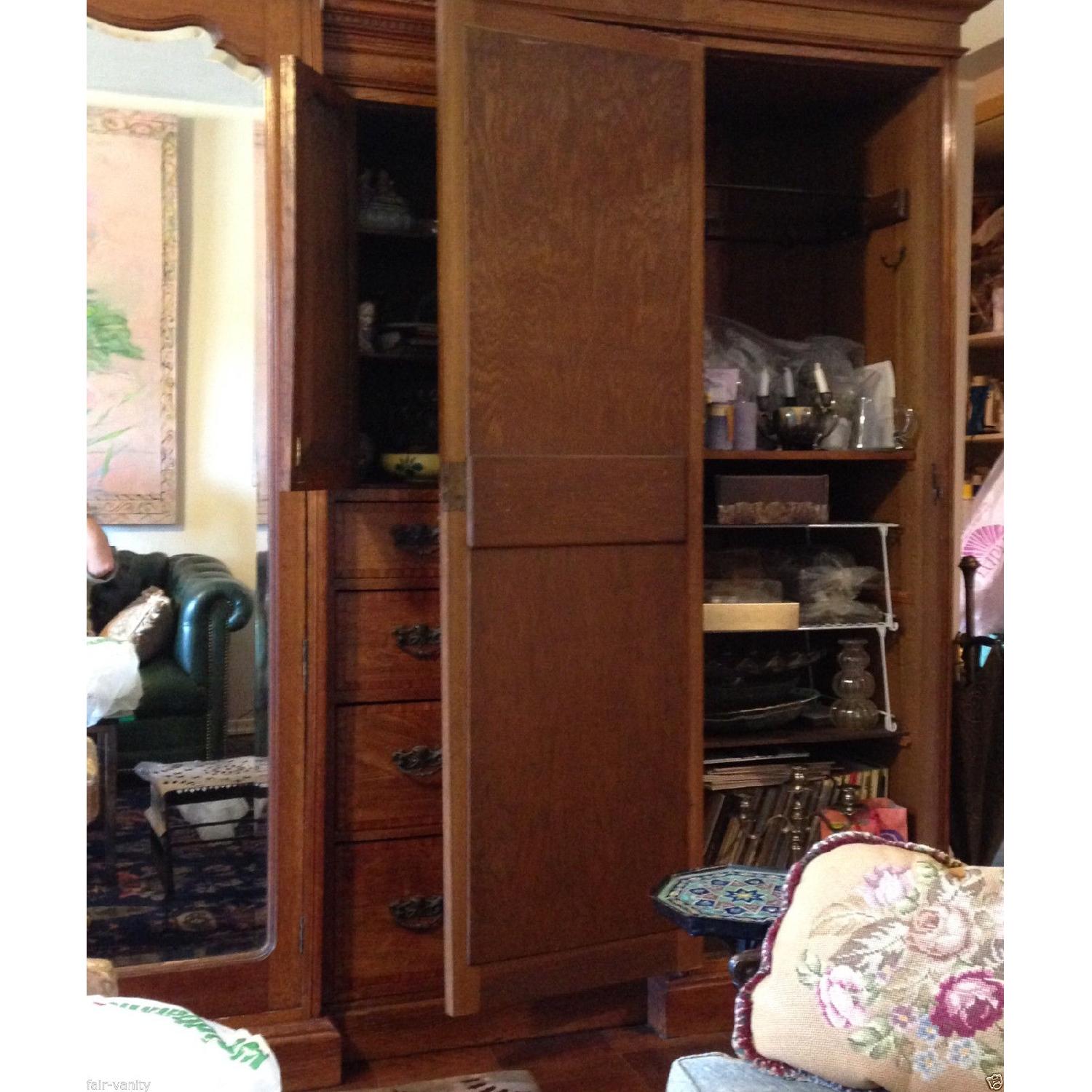Antique 1900s Edwardian Oak Triple Mirrored Wardrobe - image-4