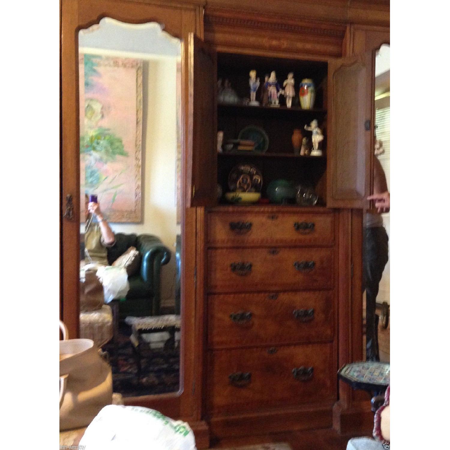 Antique 1900s Edwardian Oak Triple Mirrored Wardrobe - image-5