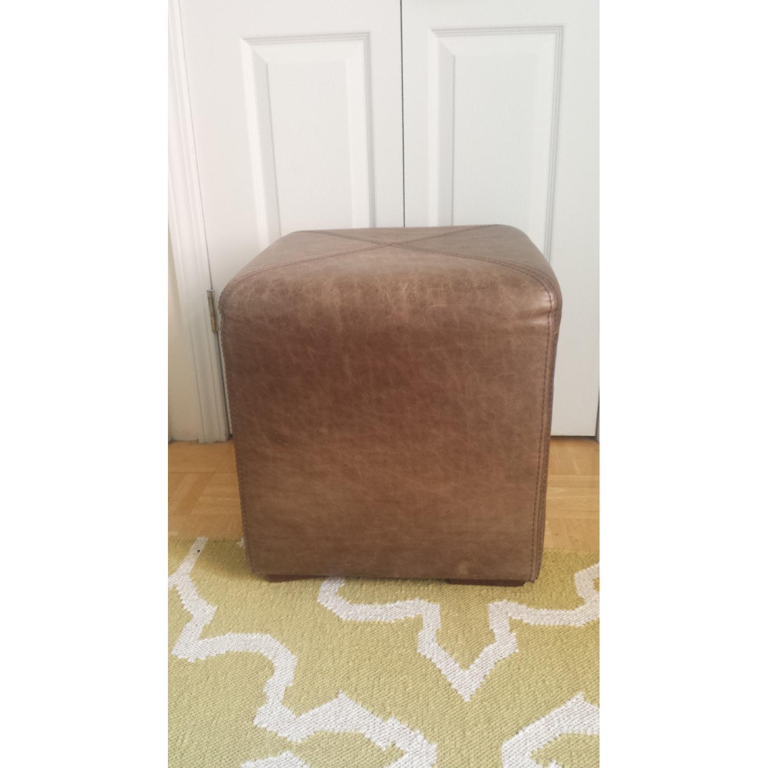 Soft Line Medium Brown Leather Ottoman/Footstool - image-1